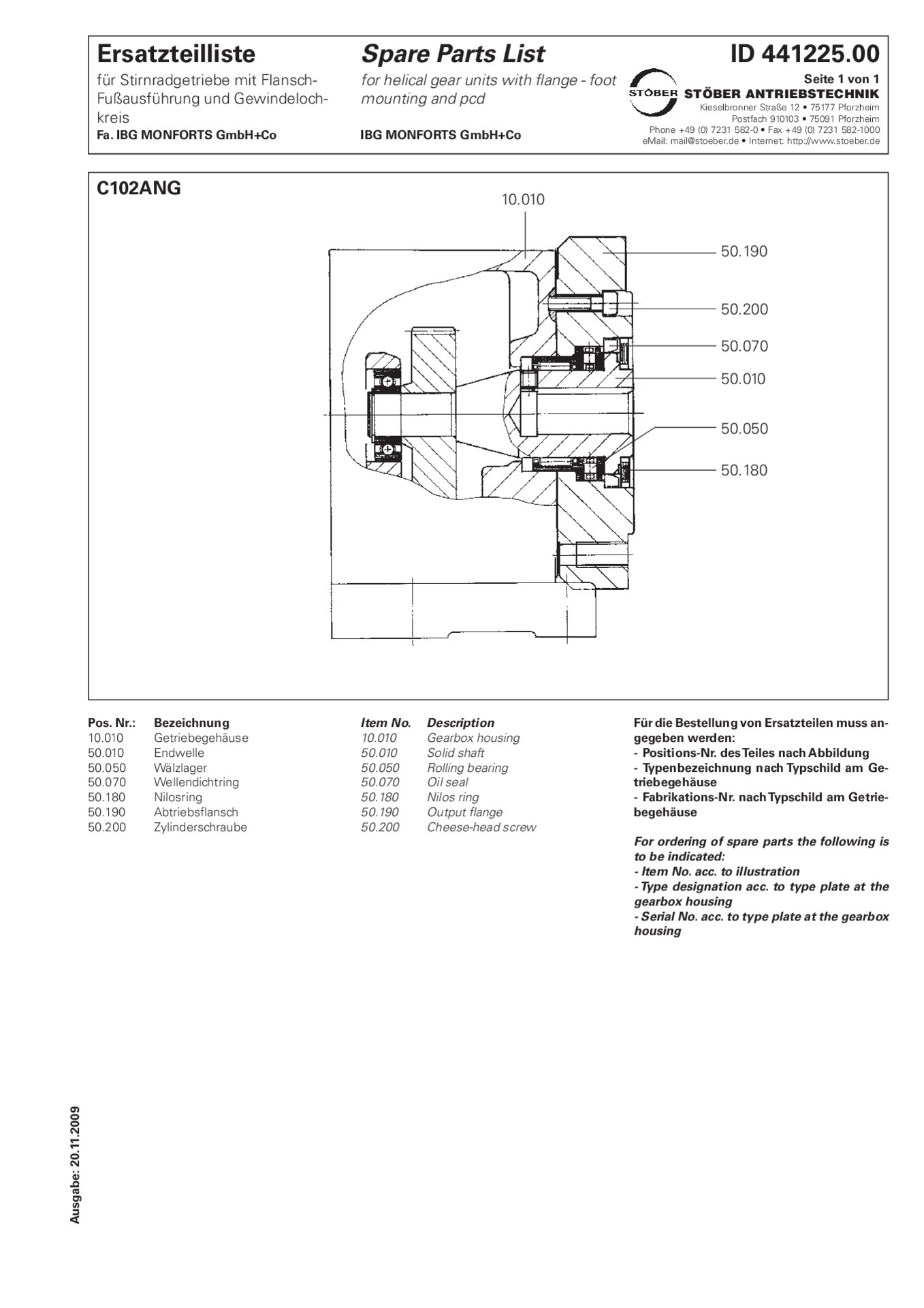 Listino dei pezzi di ricambio C102 ANG (IBG Monforts GmbH + Co.)