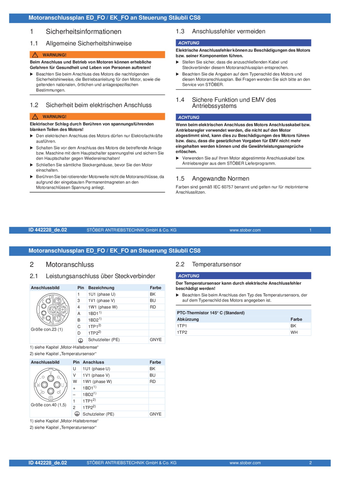 Anschlussplan ED_FO / EK_FO an CS 8 Stäubli