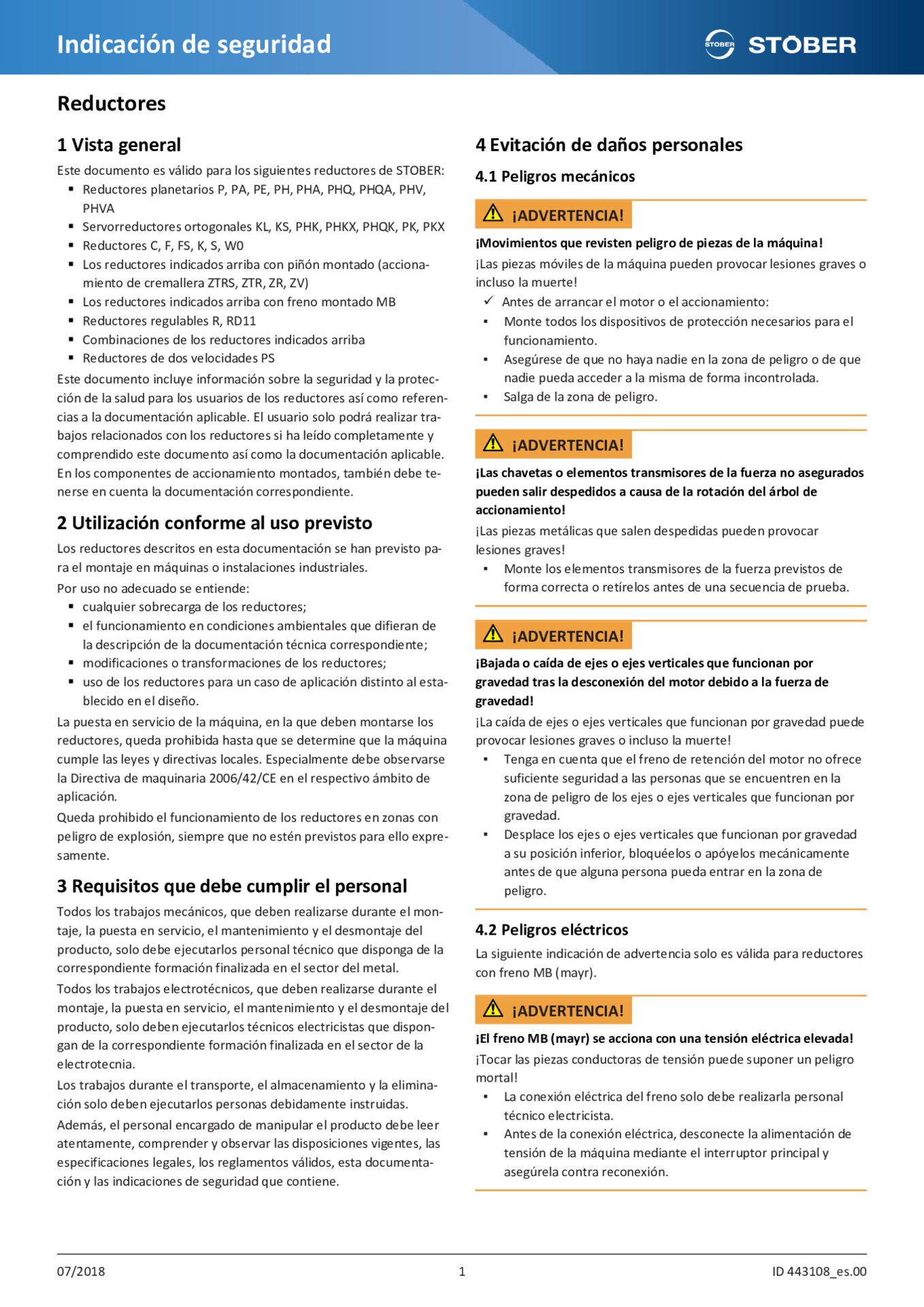 Indicacion de seguridad para reductores