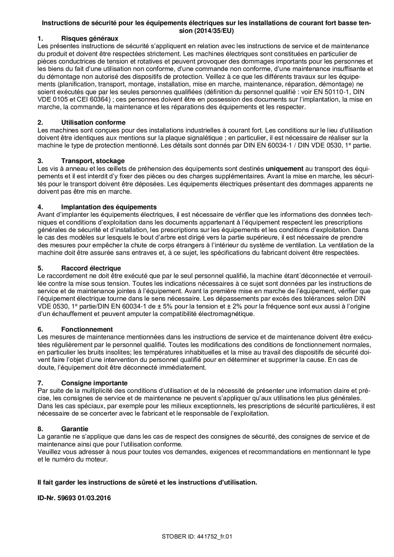 Safety instructions for electrical equipment (VEM)