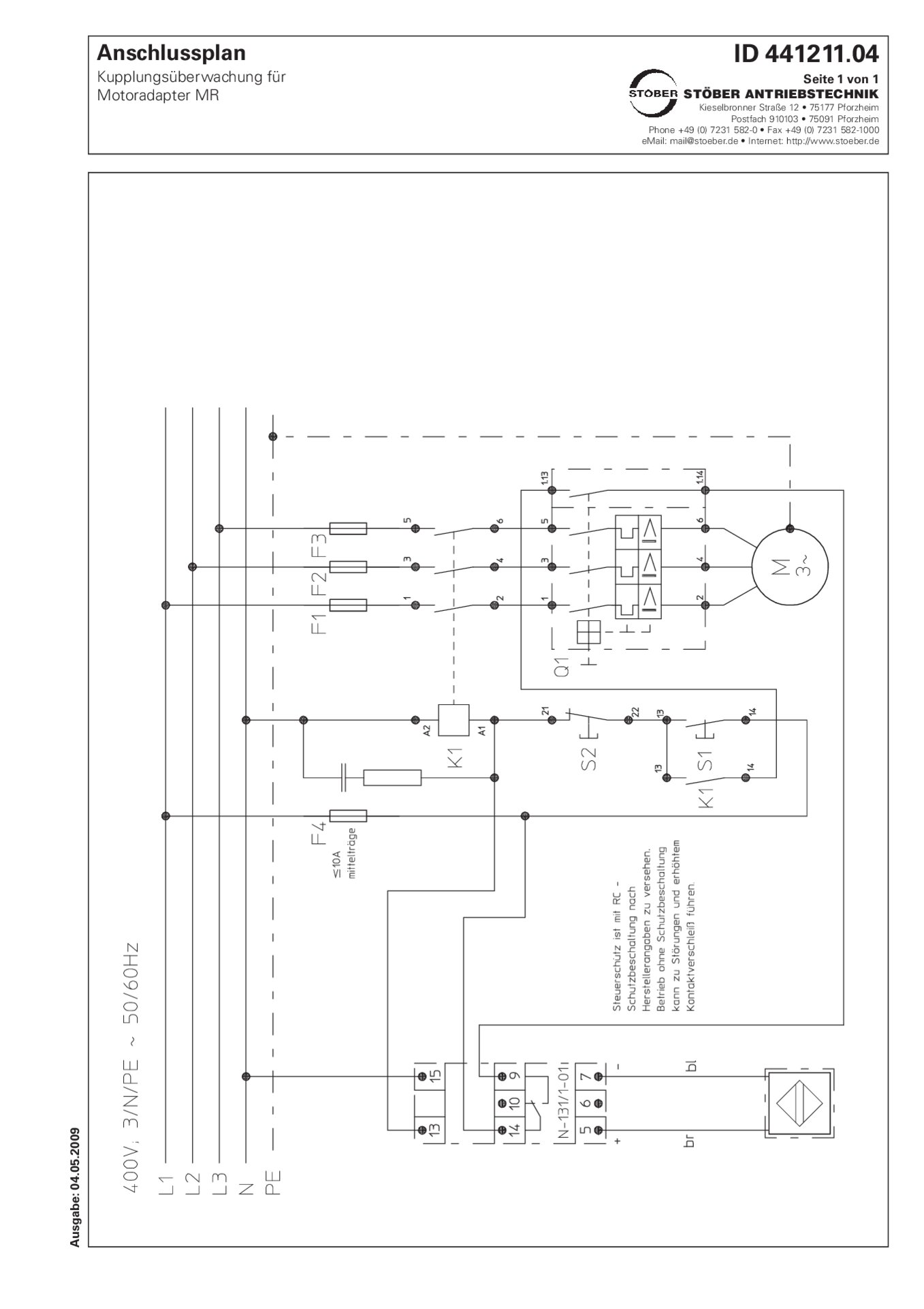 Schema di allacciamento Controllo accoppiamento per adattatore motore MR 230 V