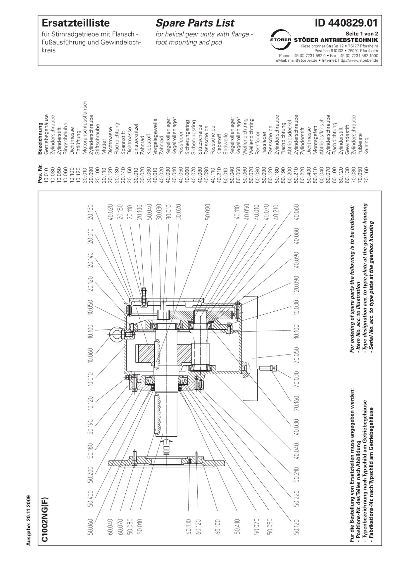 Replacement parts list helical gear units C1002 NG NFErsatzteilliste Stirnradgetriebe C1002 NG NF