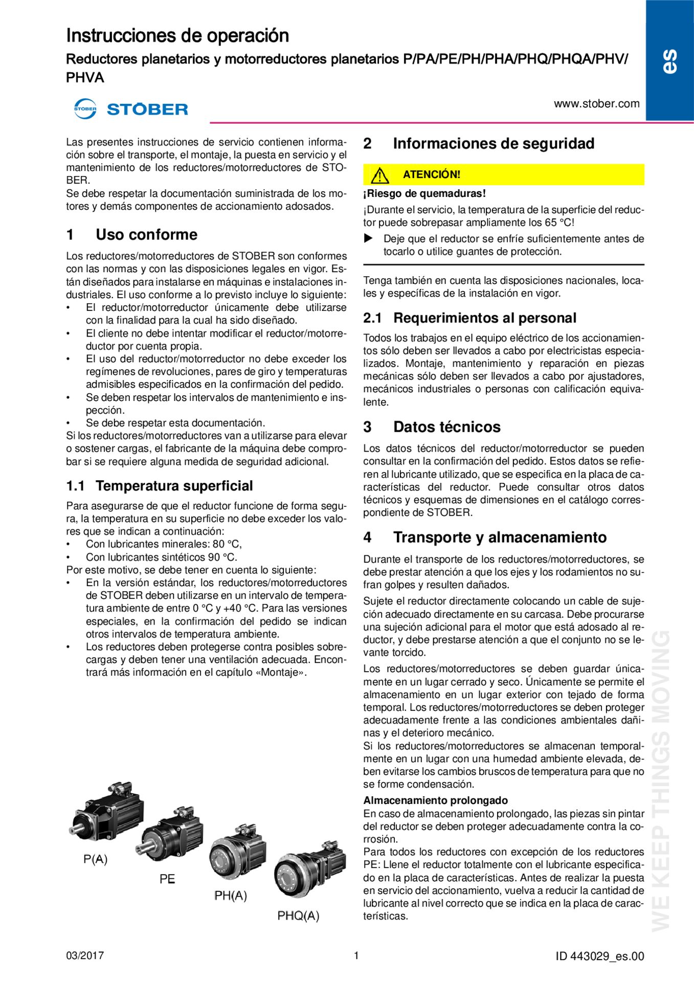 Istruzioni per l''uso Riduttori e motoriduttori planetari P/PA/PE/PH/PHA/PHQ/PHQA/PHV/PHVA (G2)