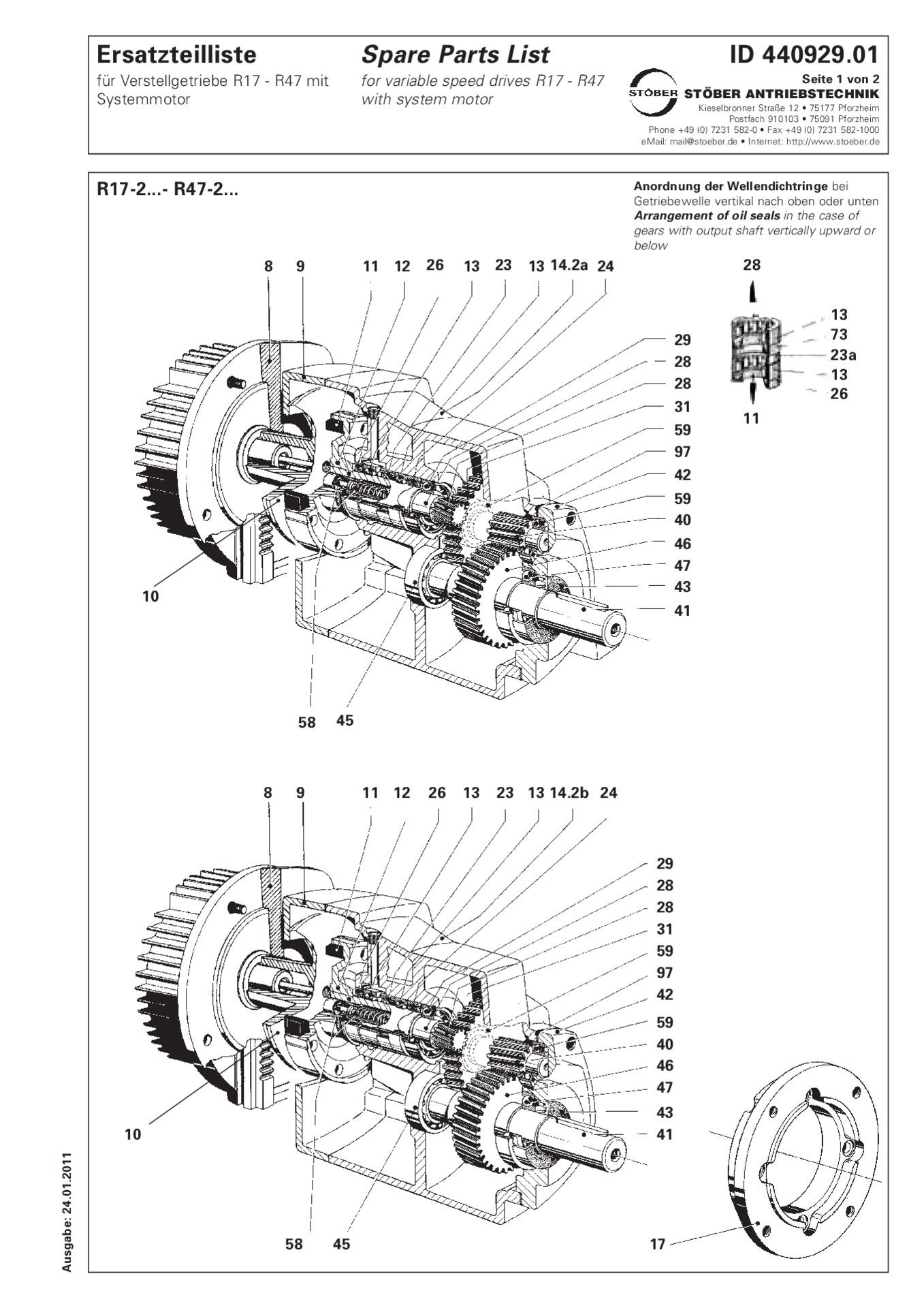 Spare parts list R17-2/R27-2/R37-2/R47-2 with system motorErsatzteilliste R17-2/R27-2/R37-2/R47-2 mit Systemmotor