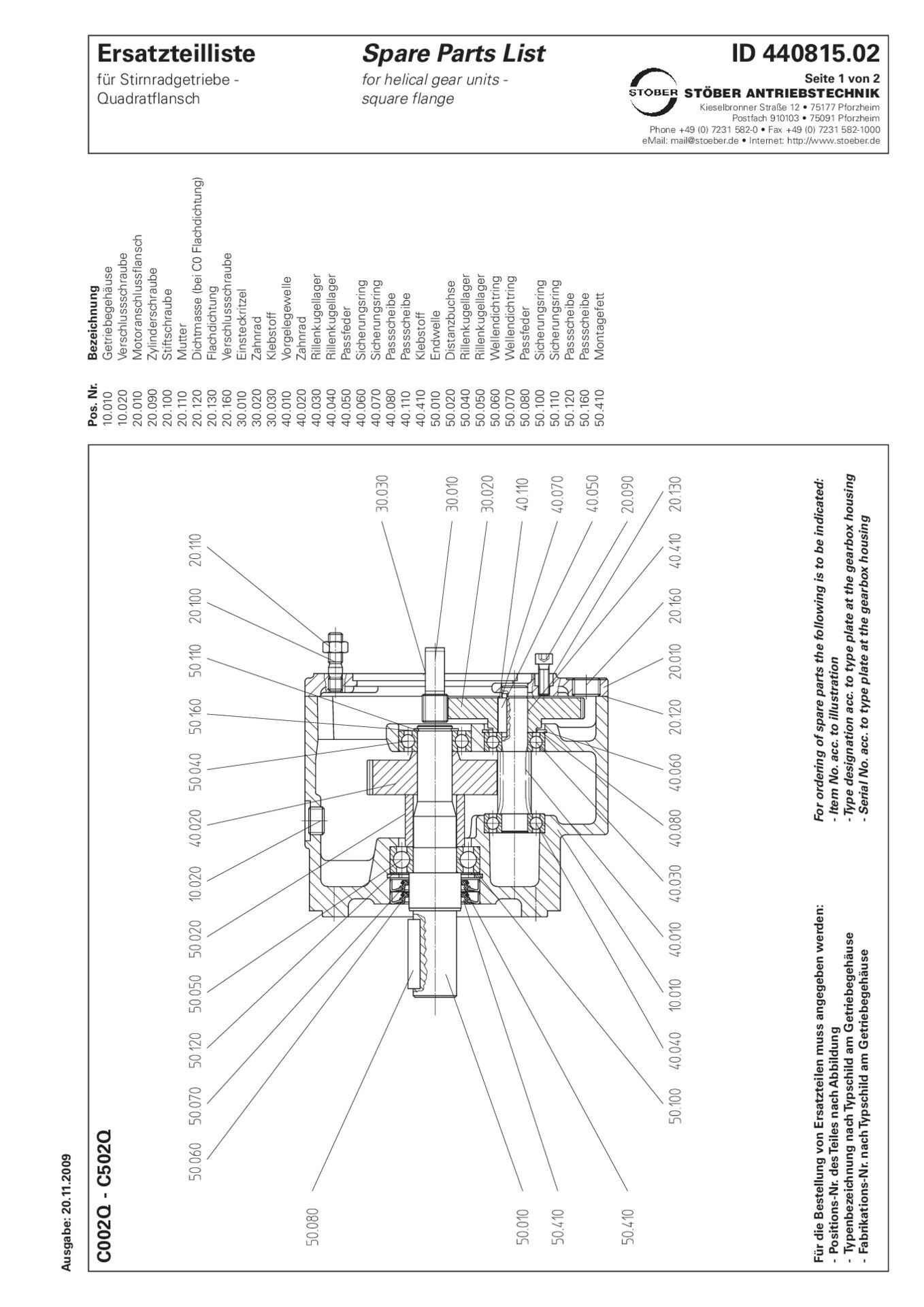 Ersatzteilliste Stirnradgetriebe C002 C102 C202 C302 C402 C502 QReplacement parts list helical gear units C002 C102 C202 C302 C402 C502 Q