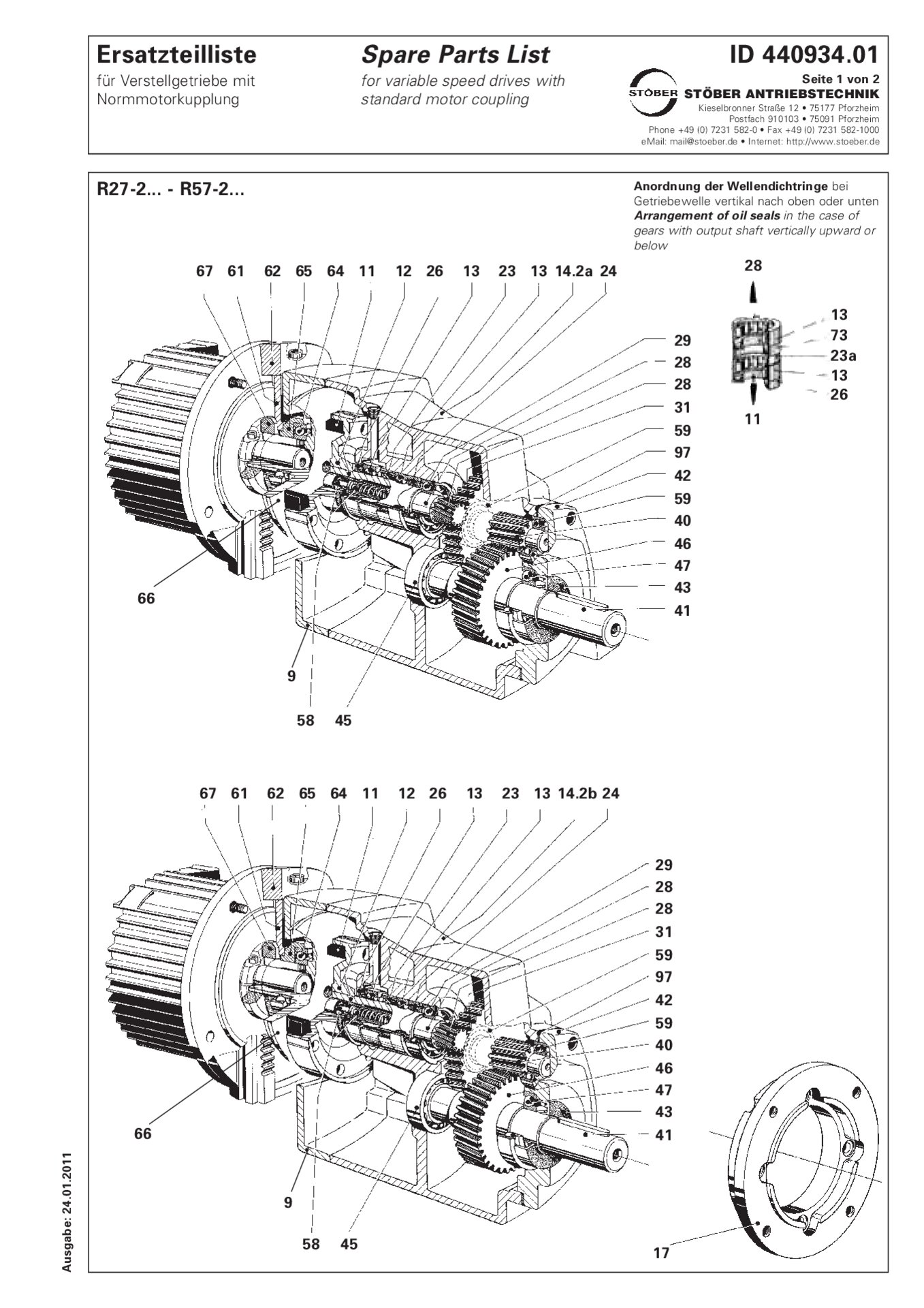 Ersatzteilliste R27-2/R37-2/R47-2/R57-2 mit NormmotorkupplungListe des pièces de rechange R27-2/R37-2/R47-2/R57-2 avec accouplement de moteur standardListino dei pezzi di ricambio R27-2/R37-2/R47-2/R57-2 con accoppiamento motore standardSpare parts list R27-2/R37-2/R47-2/R57-2 with standard motor coupling