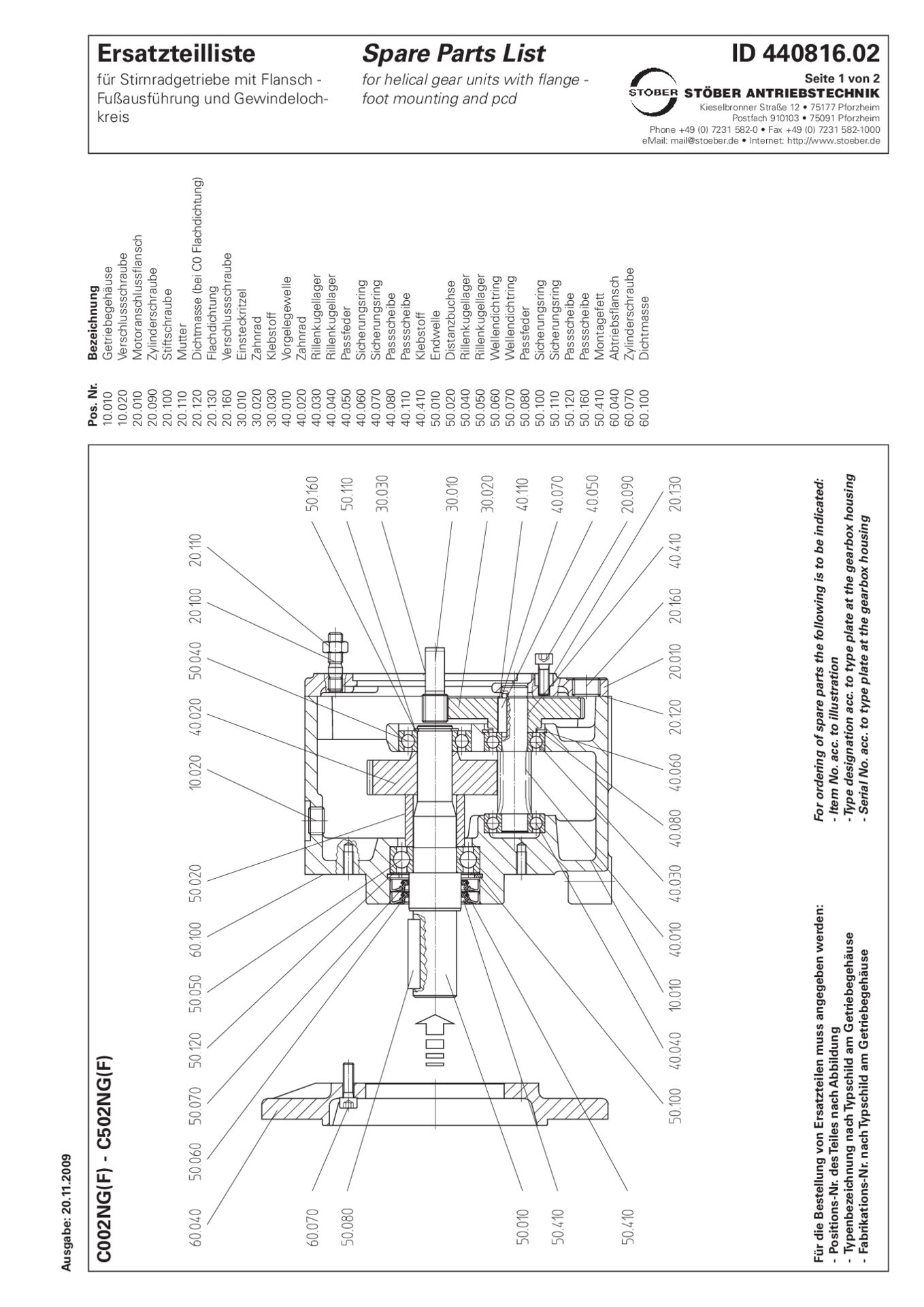 Replacement parts list helical gear units C002 C102 C202 C302 C402 C502 NG NFErsatzteilliste Stirnradgetriebe C002 C102 C202 C302 C402 C502 NG NF