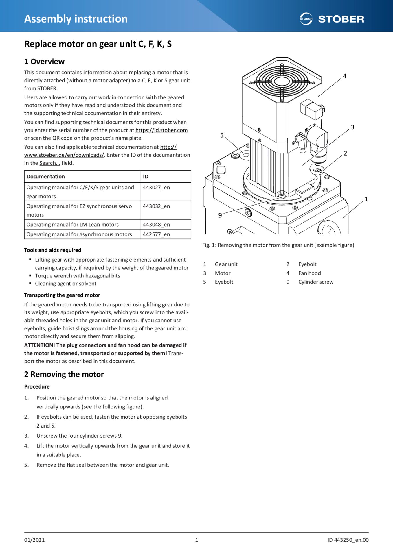 Assembly instruction Replace motor on gear unit C F K S
