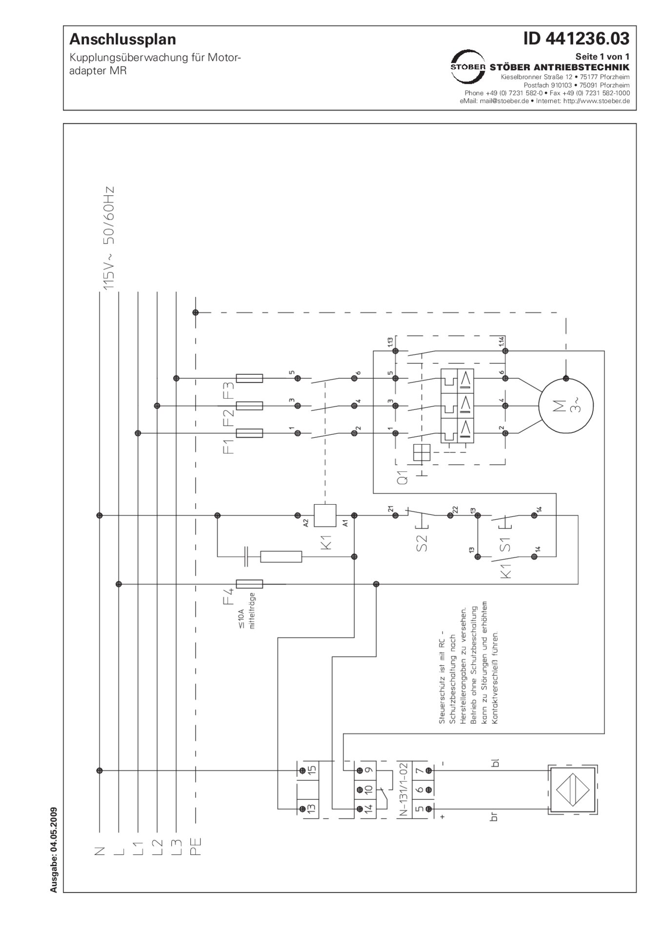 Schema di allacciamento Controllo accoppiamento per adattatore motore MR 115 V