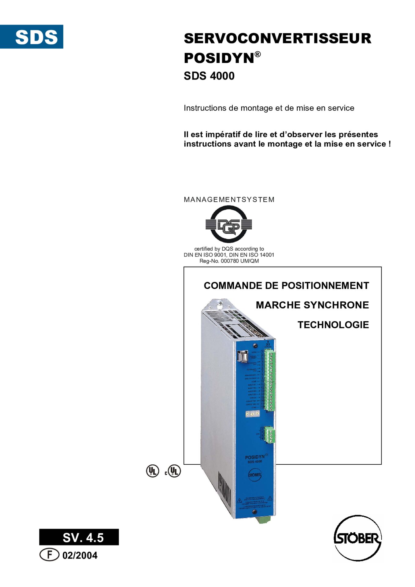 Instruc. de mont. et de mise en service Servoconvertisseur POSIDYN SDS 4000 SV 4.5