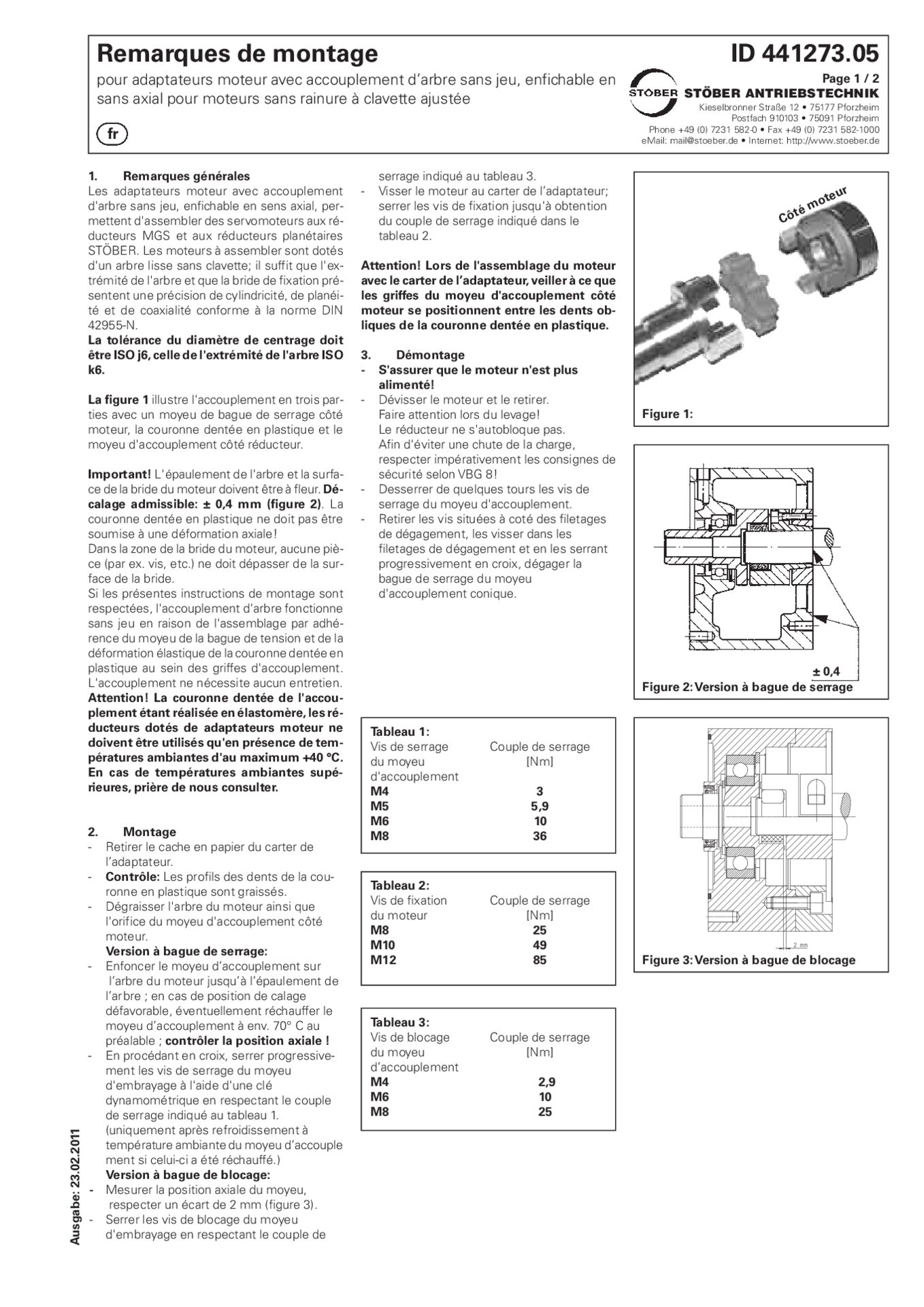 Instructions de montage Lanterne pour moteur avec accouplement enfichable à l´axe sans jeu