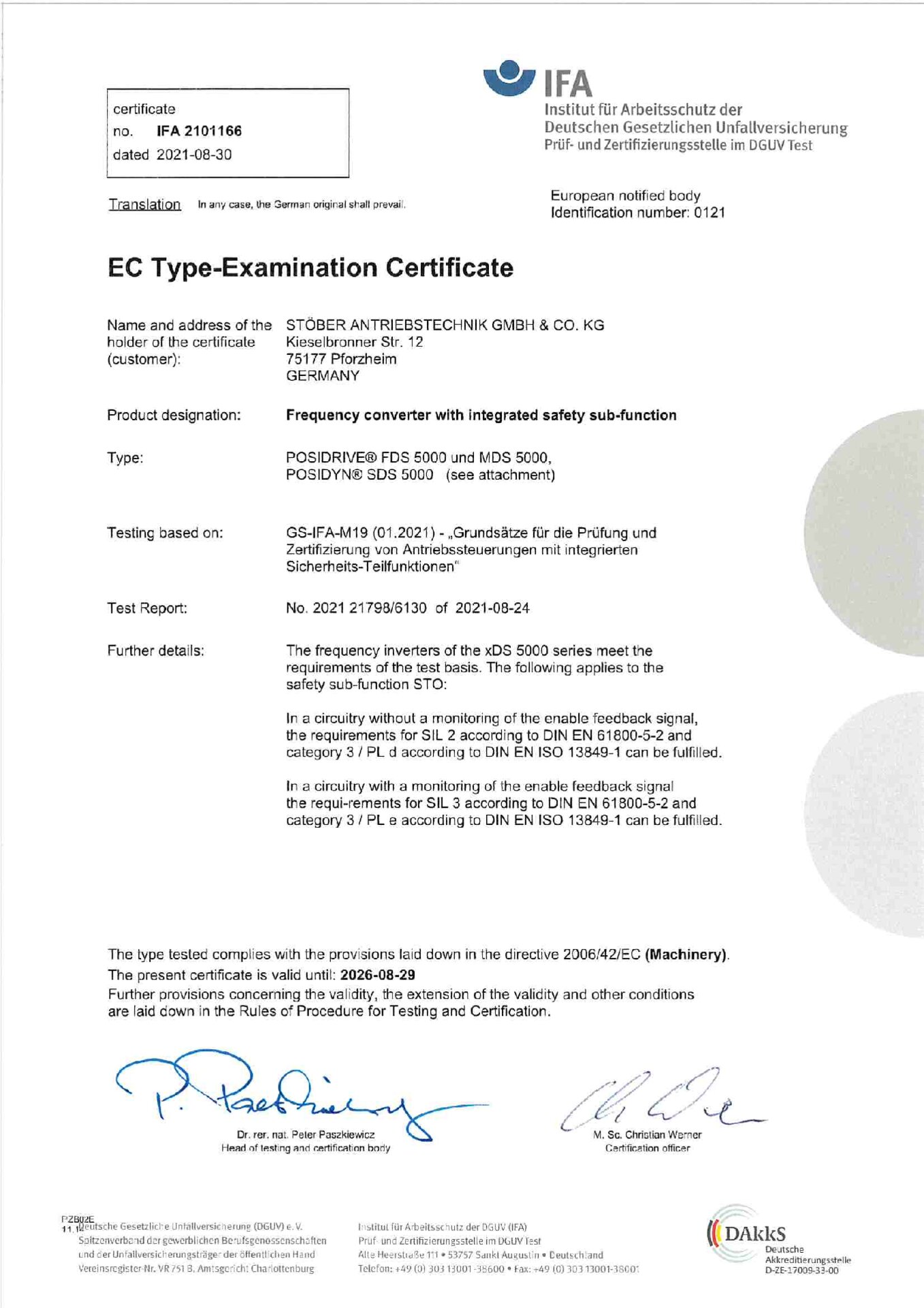 EC type-examination 5th generation - Safe Torque Off and Safe Stopp 1