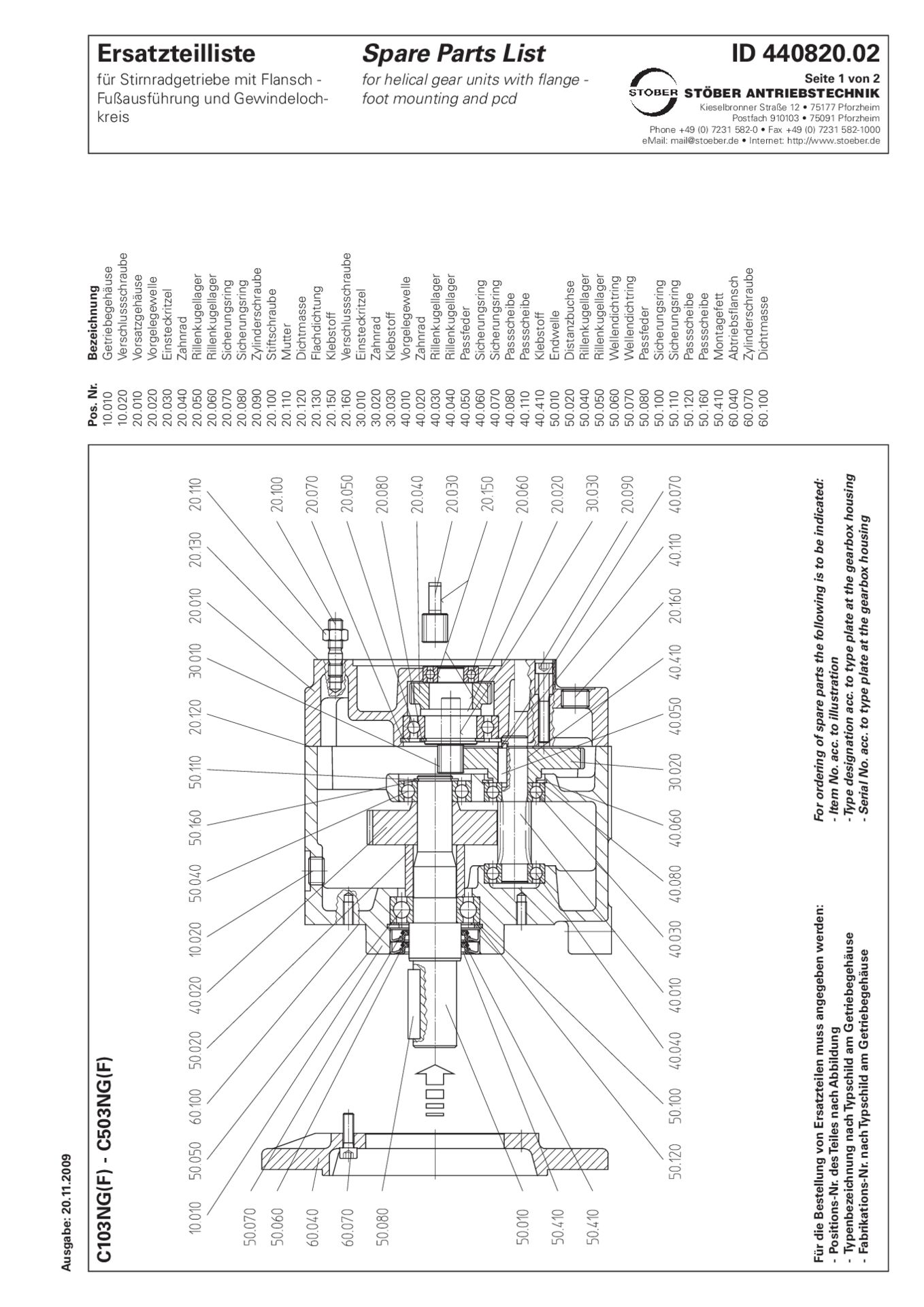 Ersatzteilliste Stirnradgetriebe C103 C203 C303 C403 C503 NG NFReplacement parts list helical gear units C103 C203 C303 C403 C503 NG NF