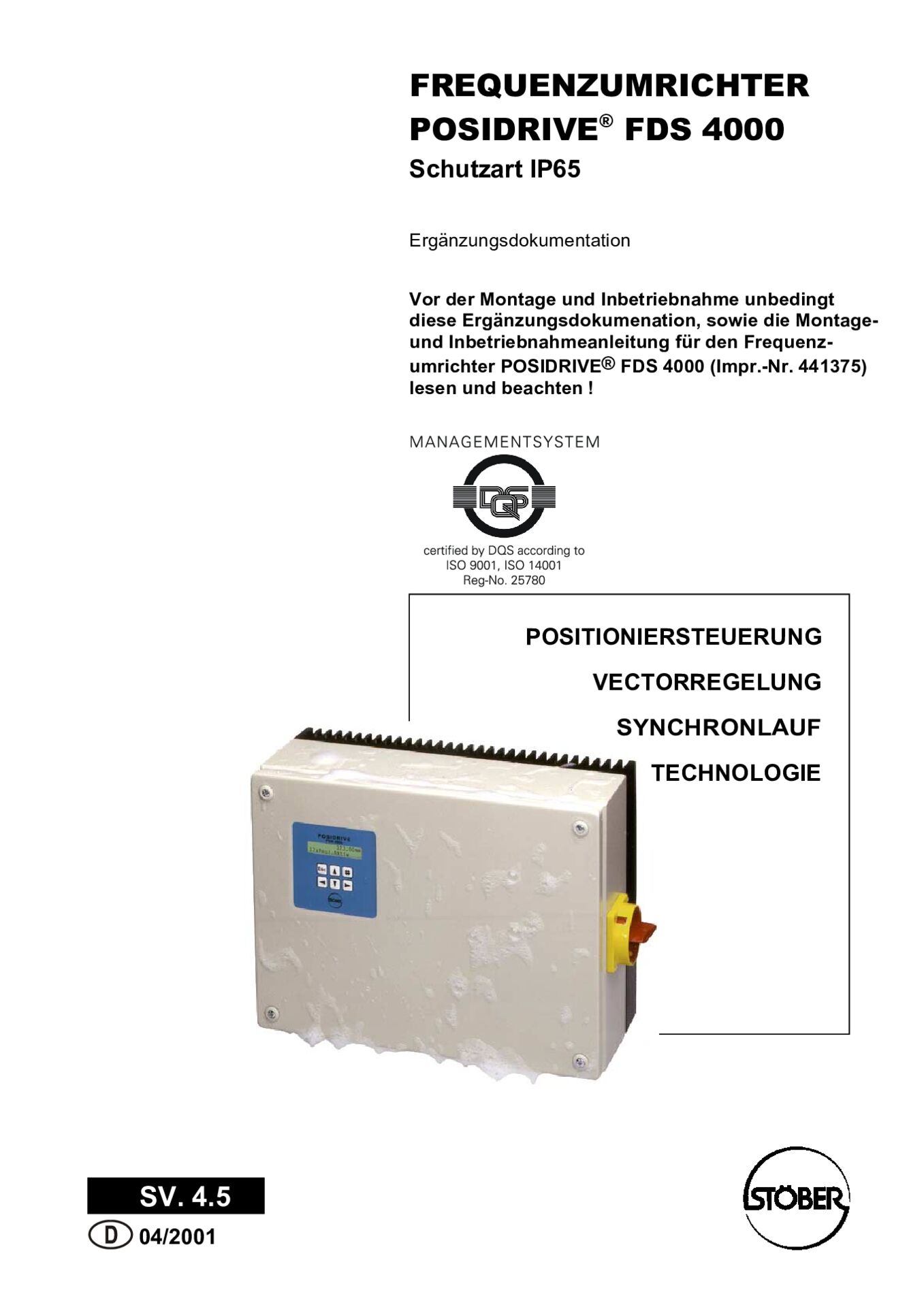 Ergänzungsdokumentation Frequenzumrichter POSIDRIVE FDS 4000 IP65