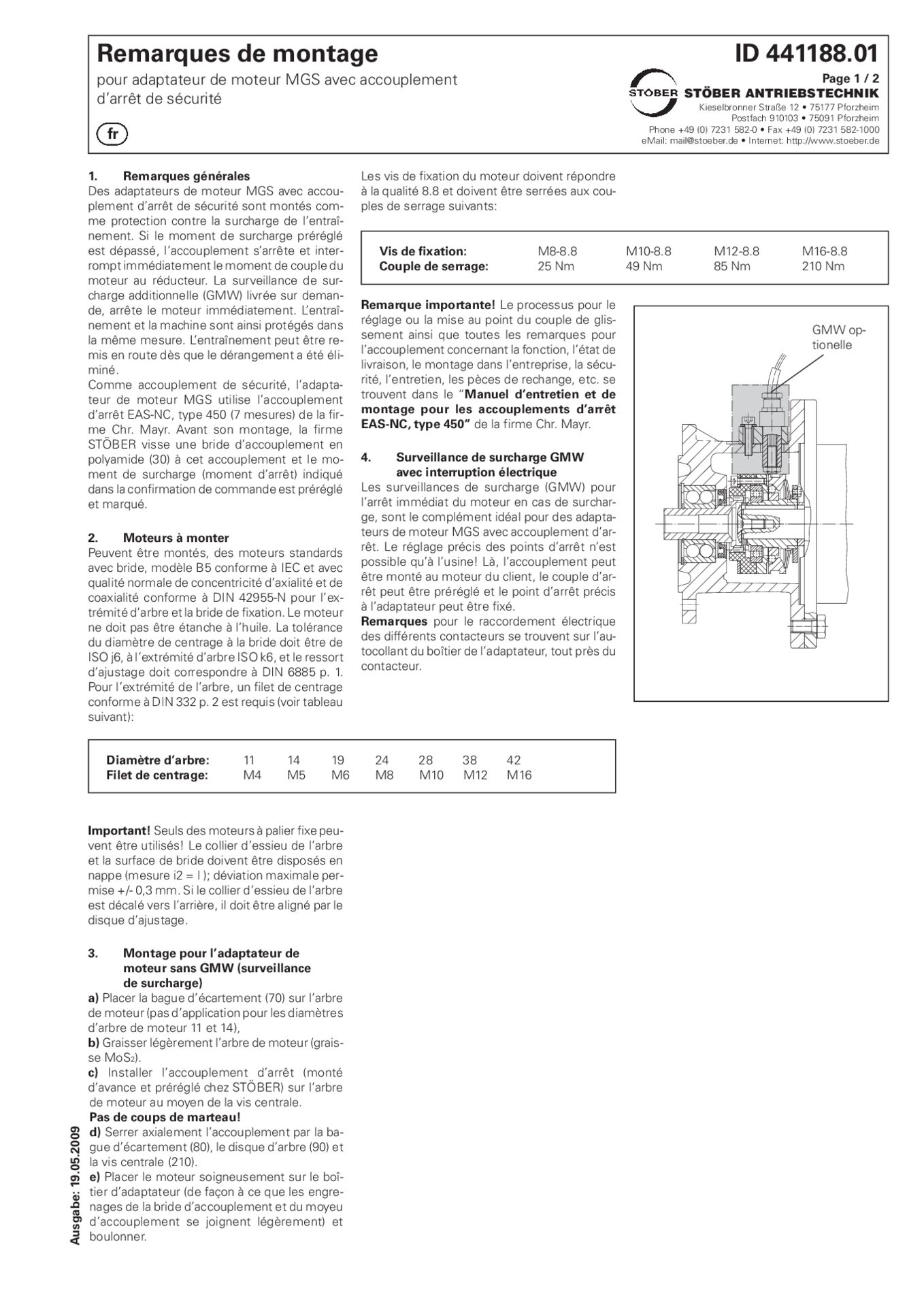 Instructions de montage Lanterne pour moteur MGS avec accouplement de sécurité à déclic