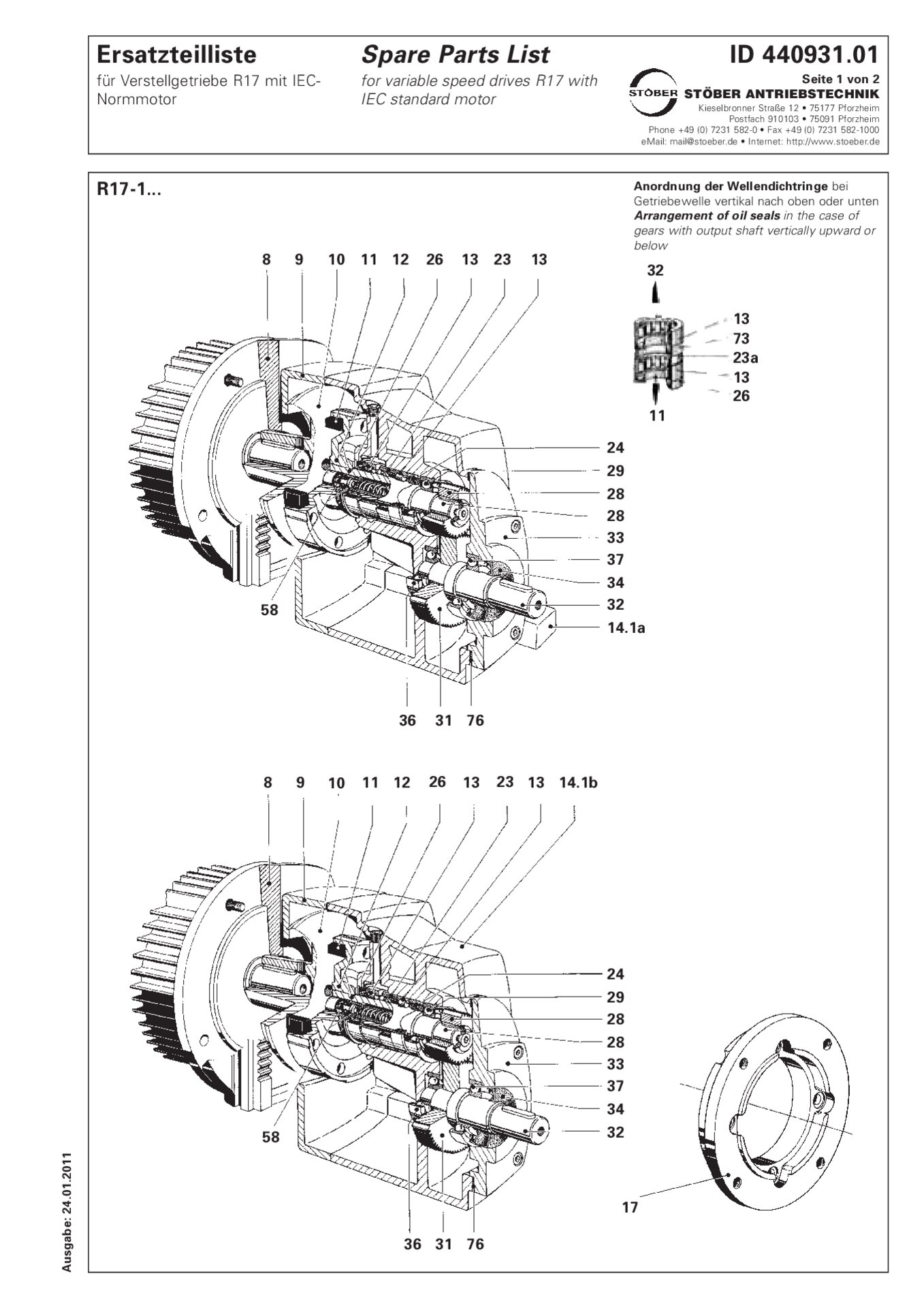 Liste des pièces de rechange R17-1 avec moteur standard IEC