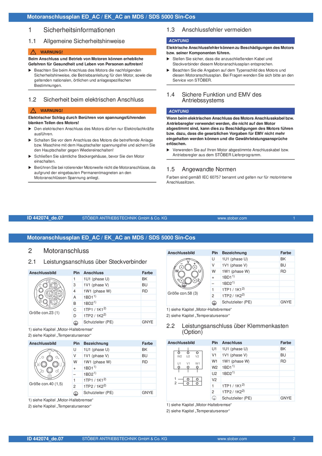 Anschlussplan ED_AC / EK_AC an MDS / SDS 5000 Sin-Cos