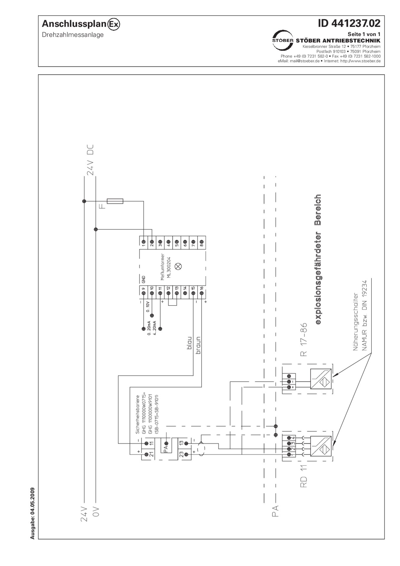 Anschlussplan R17-R86 Drehzahlmessanlage (Ex) 24 V