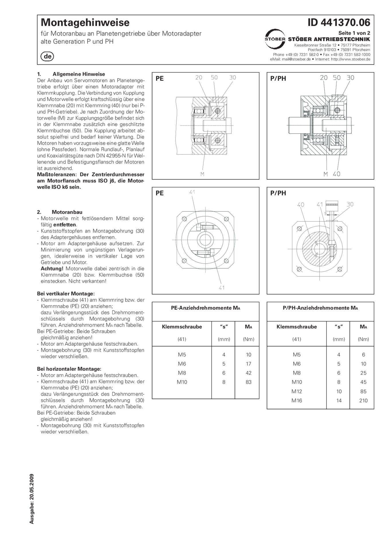 Assembly instructions Motor attachment to planetary gear units by motor adapter - old generation P PH PEInstructions de montage Accouplement de moteur a reducteurs planetaires par lanterne pour moteur - ancienne generation P PH