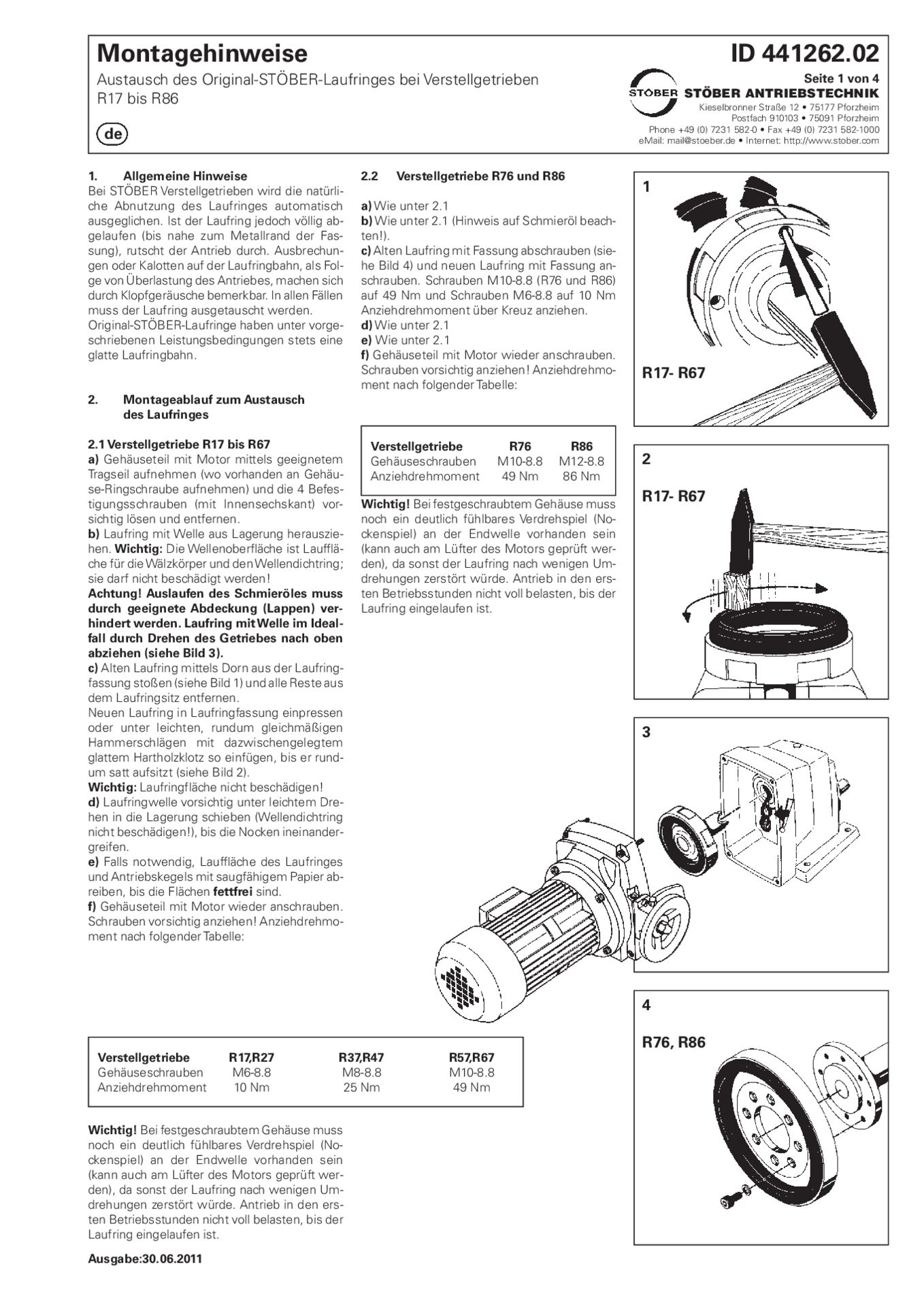 Assembly instructions Replacement of the original friction ring R17-R86