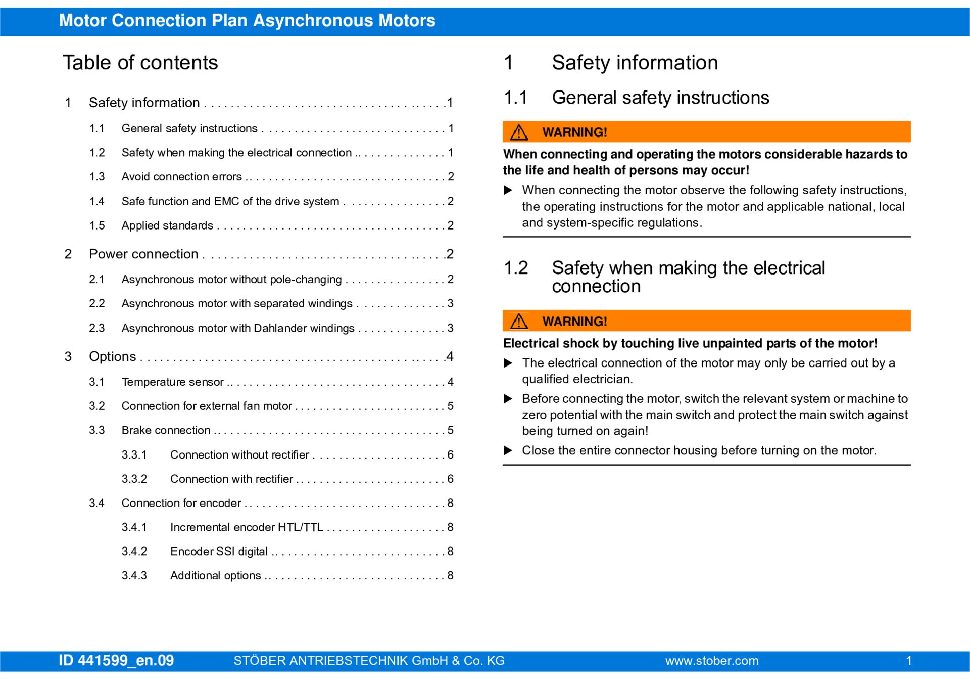 Connection plan asynchronous motors