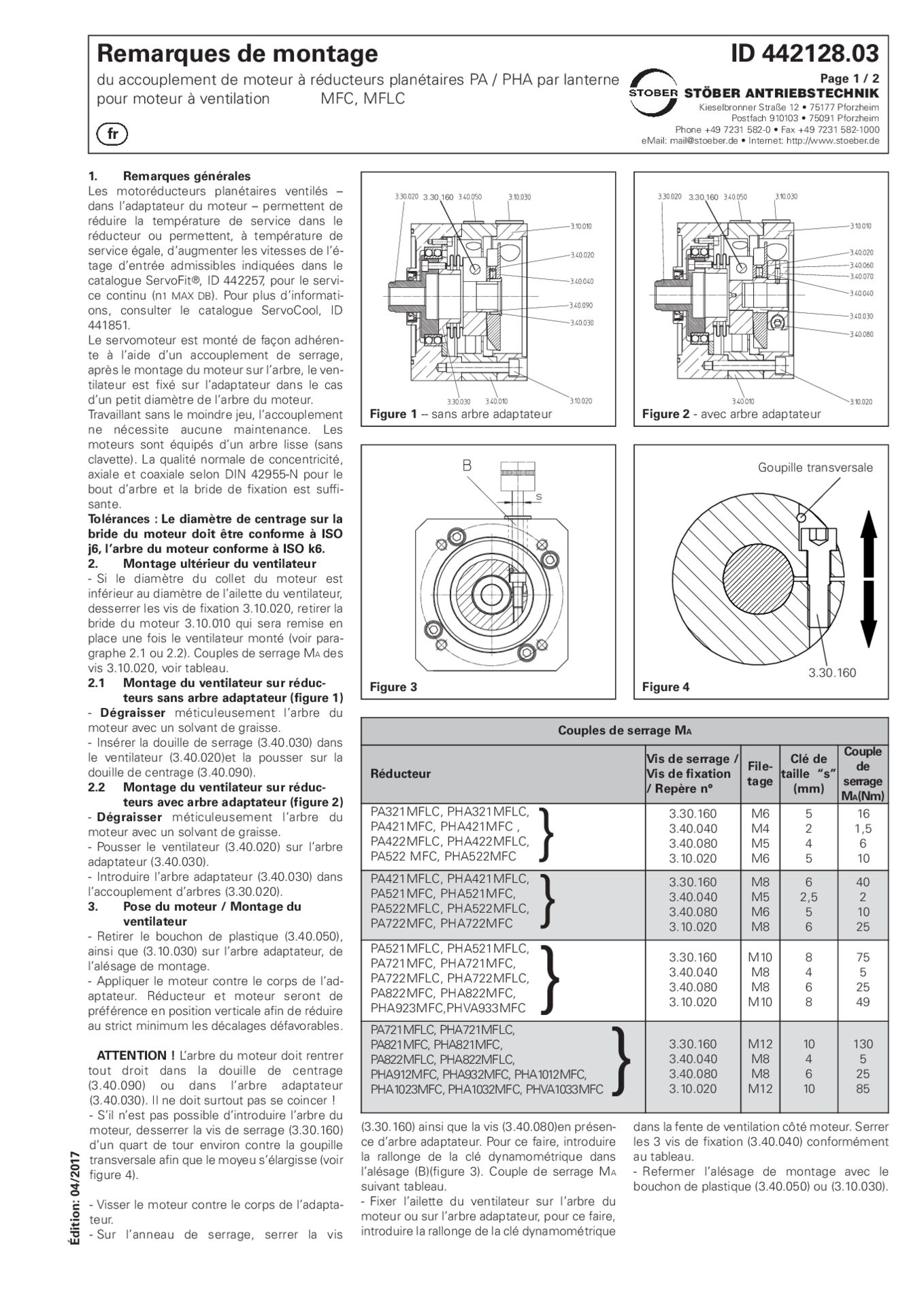 Instructions de montage Accouplement de moteur a PA _ PHA par MFC MFLC