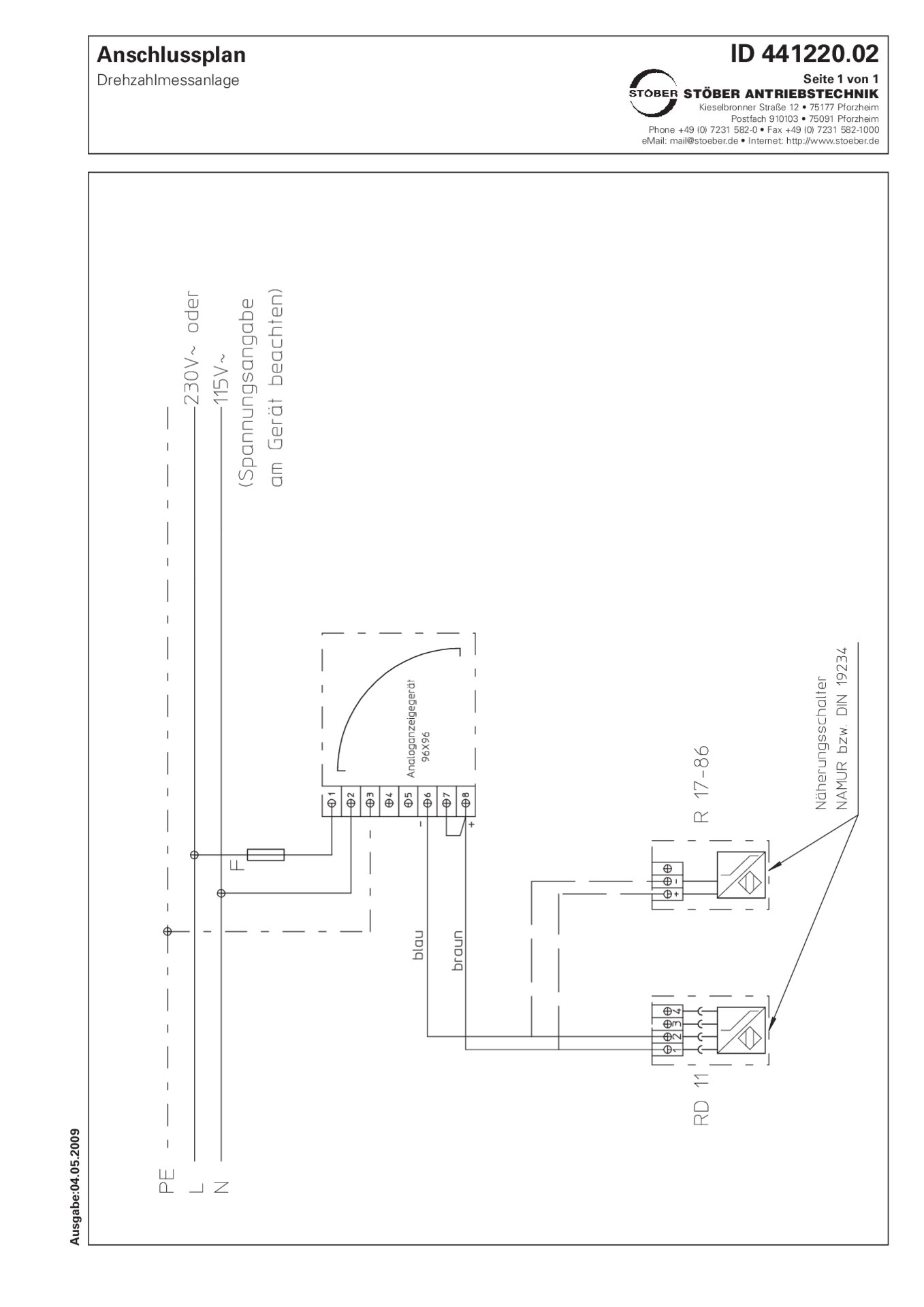 Connection plan Speed measuring system 115/230 V
