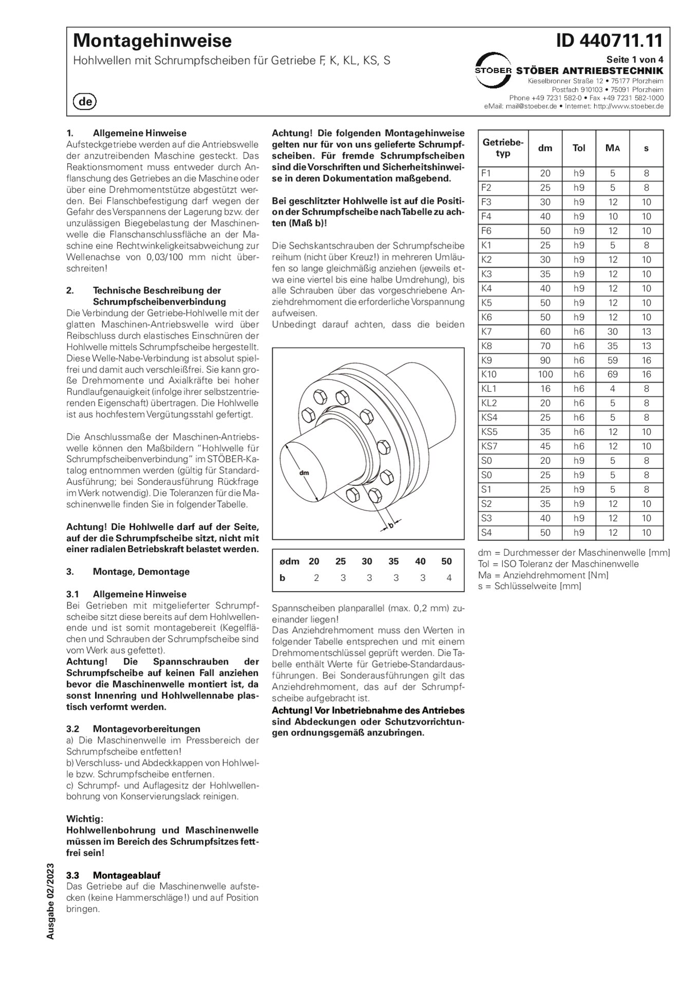 Mounting instructions Hollow shafts with shrink disk for F K KL KS S gear units