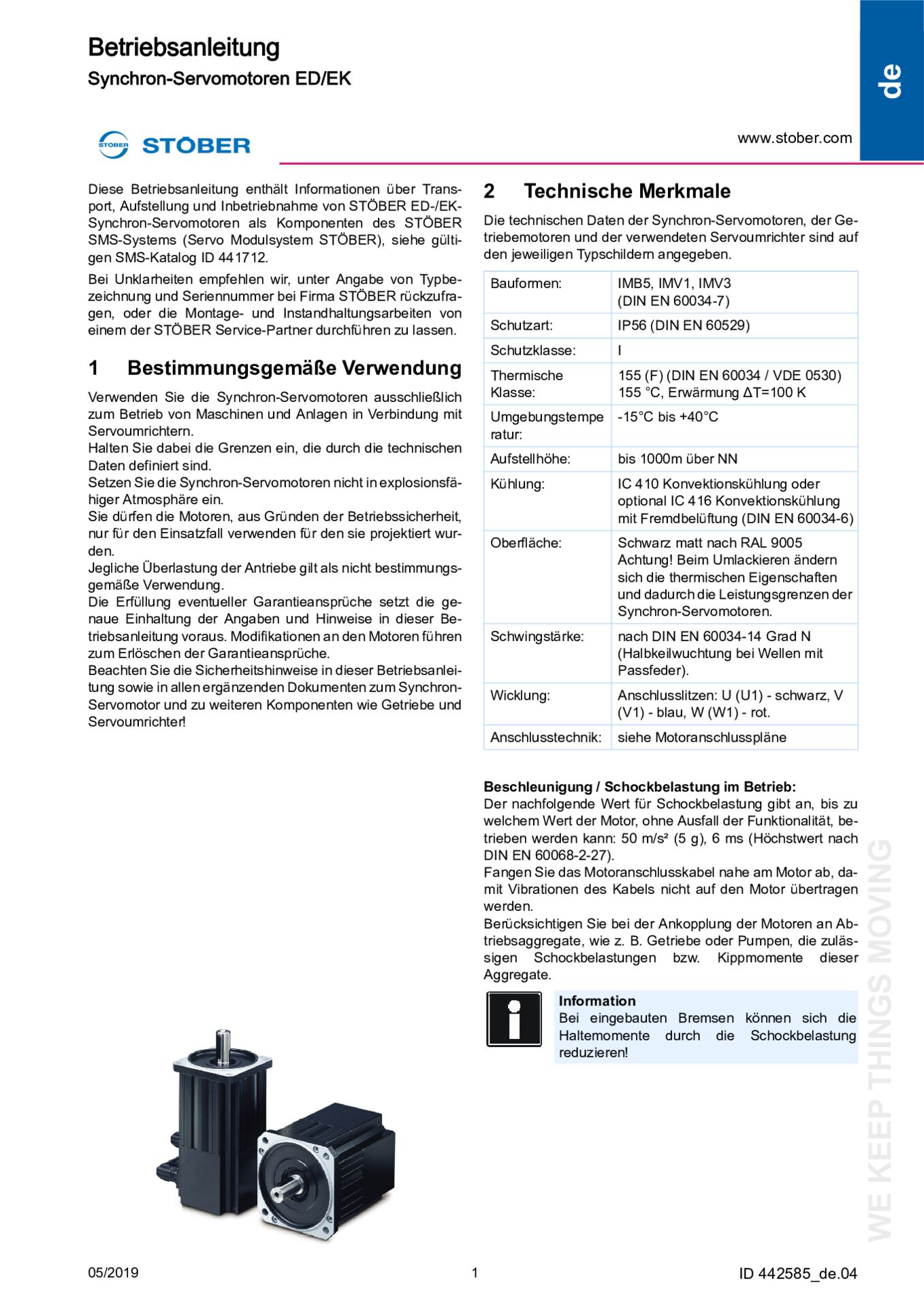 Instructions de service Moteurs brushless synchrones ED / EKIstruzioni per l''uso Servomotori sincroni ED / EKBetriebsanleitung Synchron-Servomotoren ED / EK