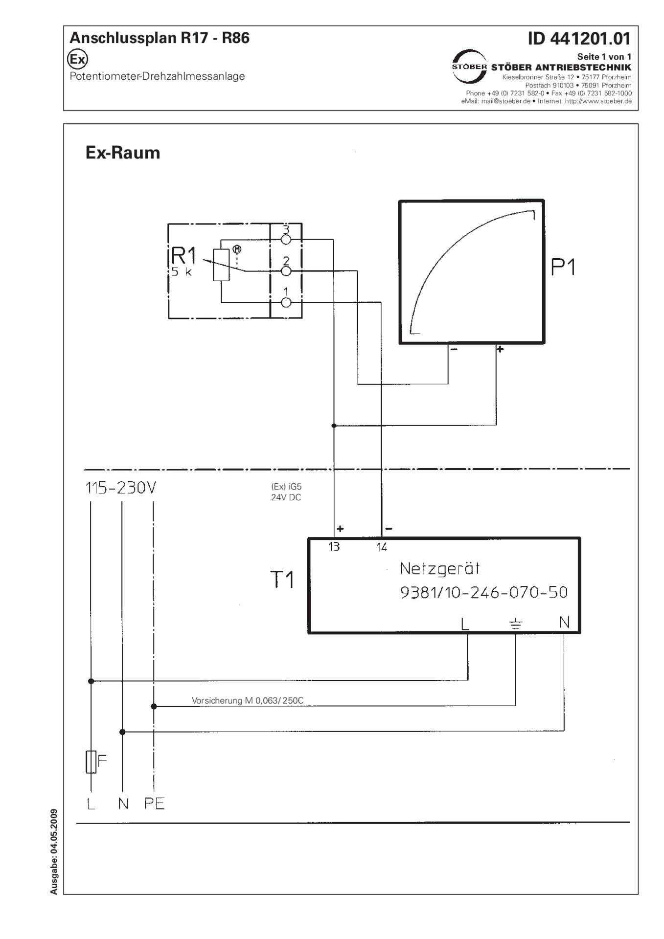 Anschlussplan R17-R86 Potentiometer-Drehzahlmessanlage (Ex)