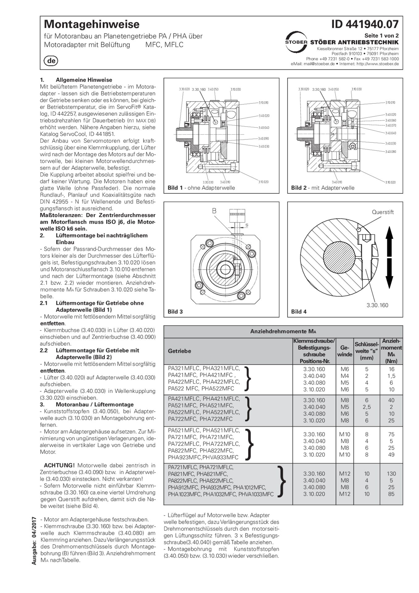 Mounting instructions Motor attachment PA _ PHA by MFC MFLCMontageanleitung Motoranbau an PA _ PHA über MFC MFLC