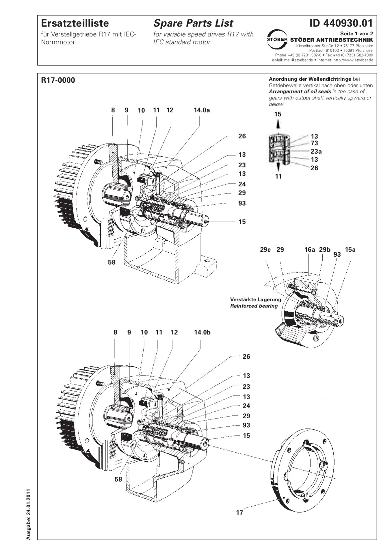 Spare parts list R17-0 with IEC standard motorErsatzteilliste R17-0000 mit IEC-Normmotor