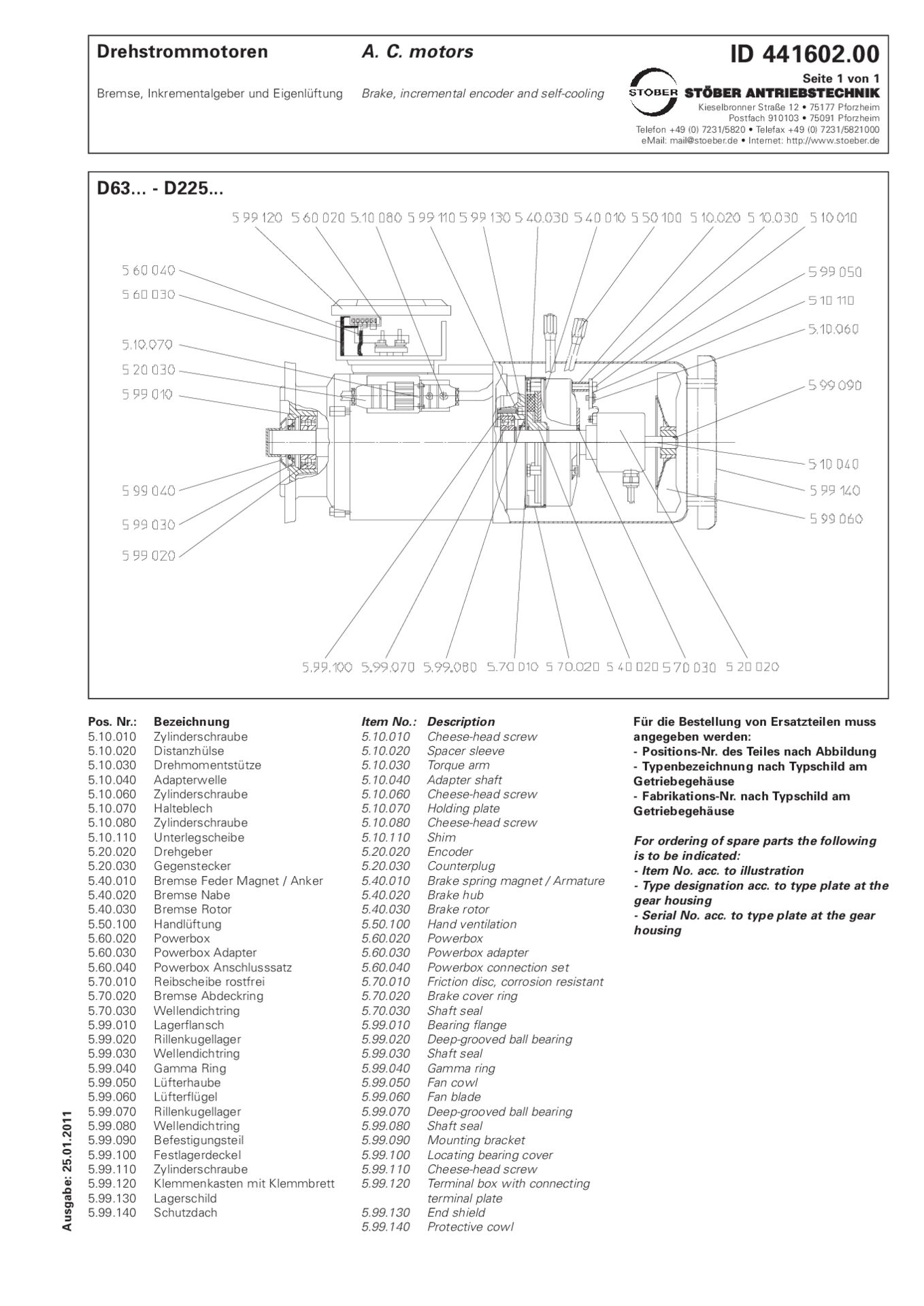 Liste des pieces de rechange Moteurs asynchrone avec frein generateur d impulsions auto-ventilation