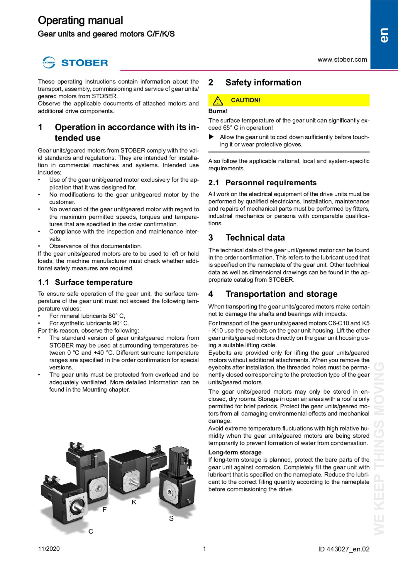 Operating manual Gear units and geared motors C F K S