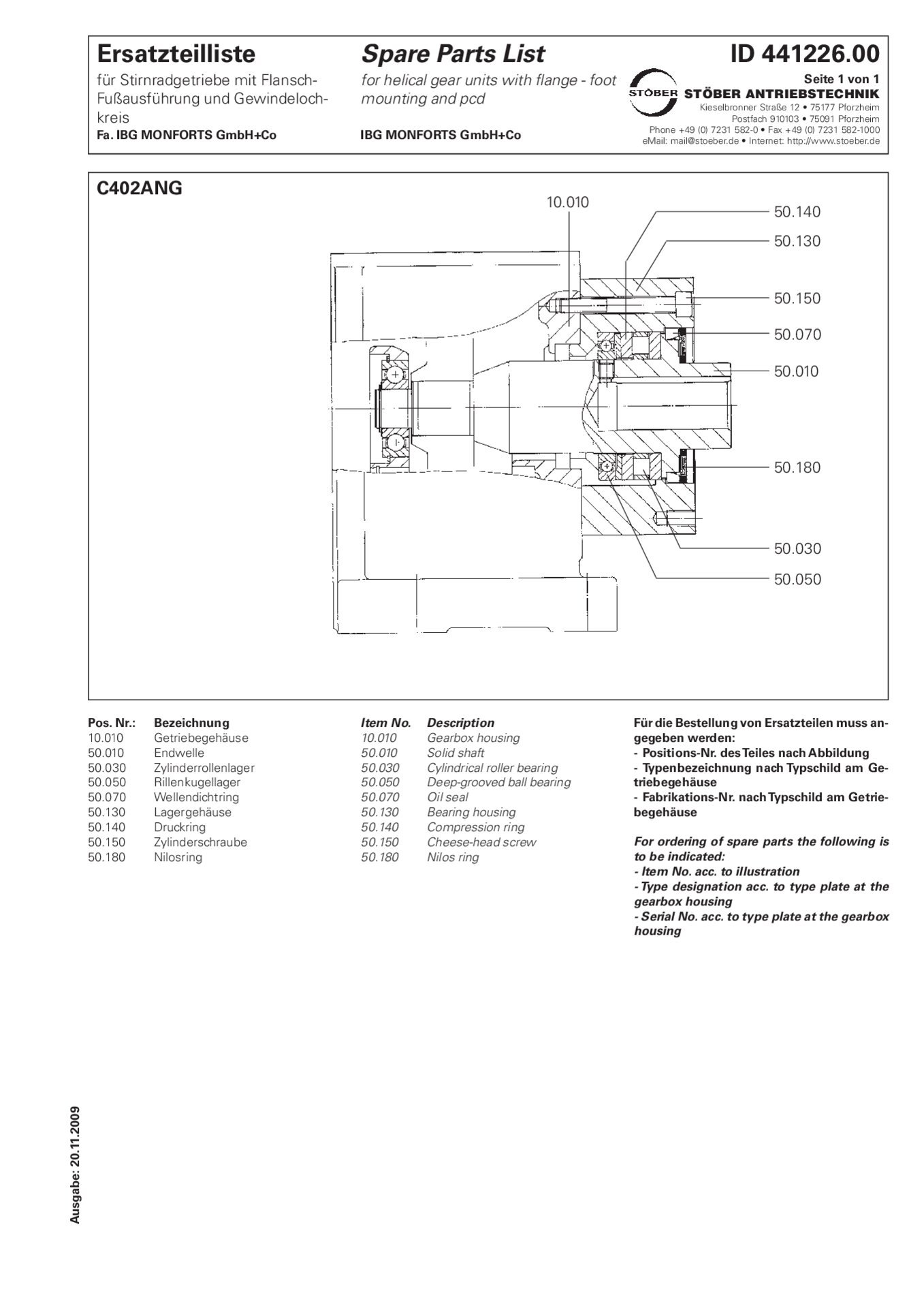 Ersatzteilliste C402 ANG (IBG Monforts GmbH + Co.)Spare parts list C402 ANG (IBG Monforts GmbH + Co.)