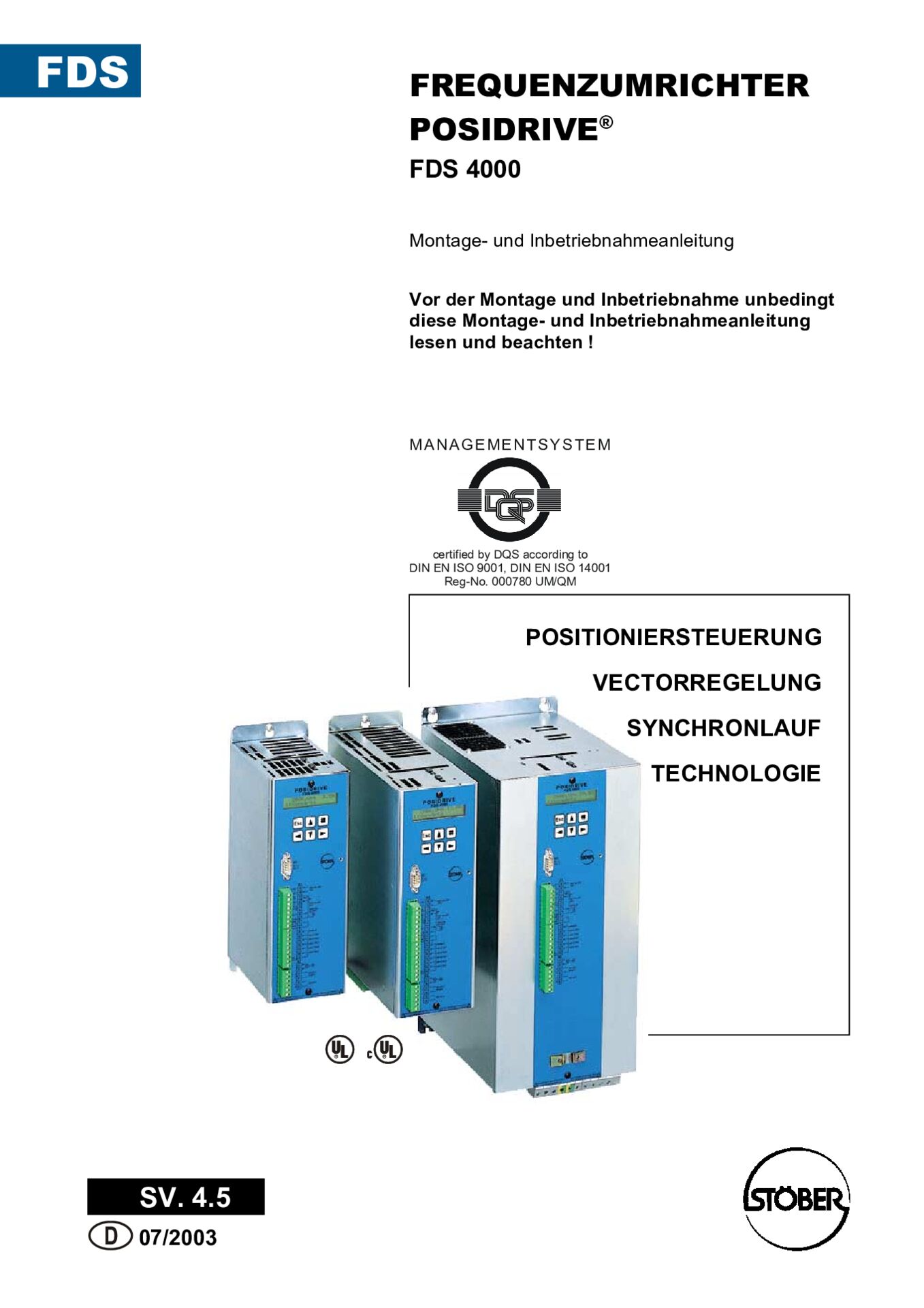 Montage- und Inbetriebnahmeanleitung Frequenzumrichter POSIDRIVE FDS 4000 SV 4.5