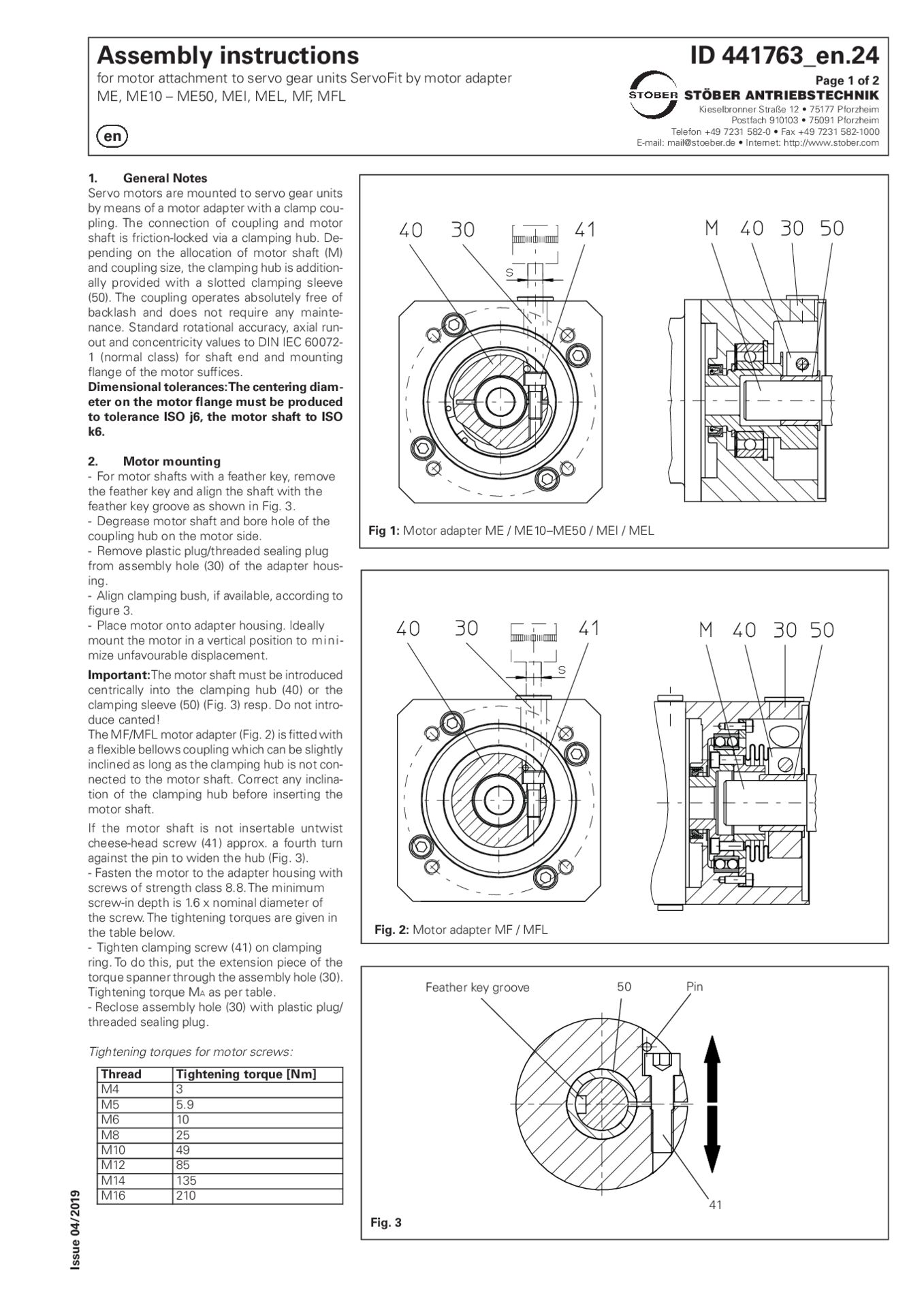 Mounting instructions Motor attachment to servo gear units by ME MF MEI MEL MFL