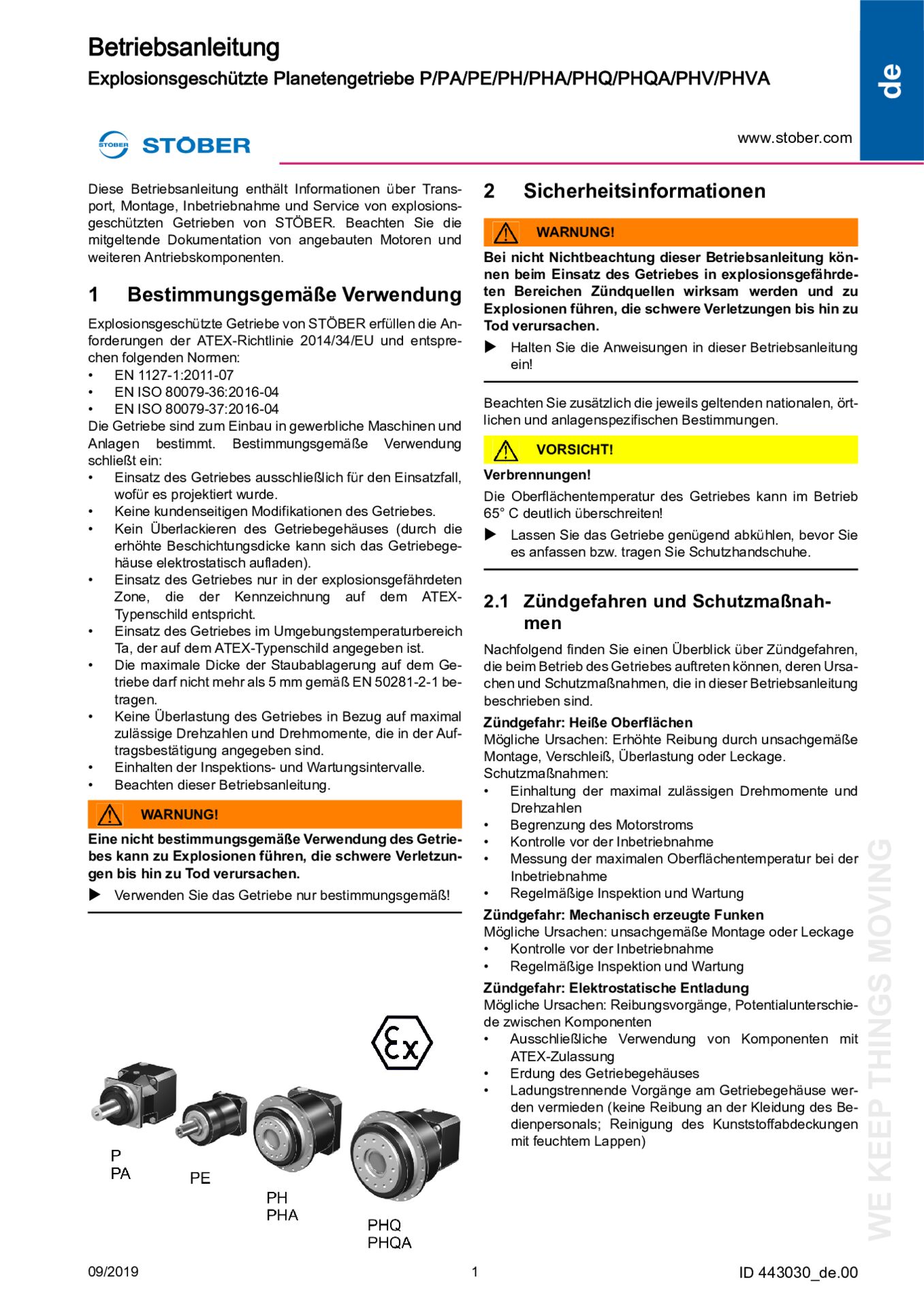 Instructions de service Réducteurs planétaires antidéflagrants (ATEX) P/PA/PE/PH/PHA/PHQ/PHQA/PHV/PHVA