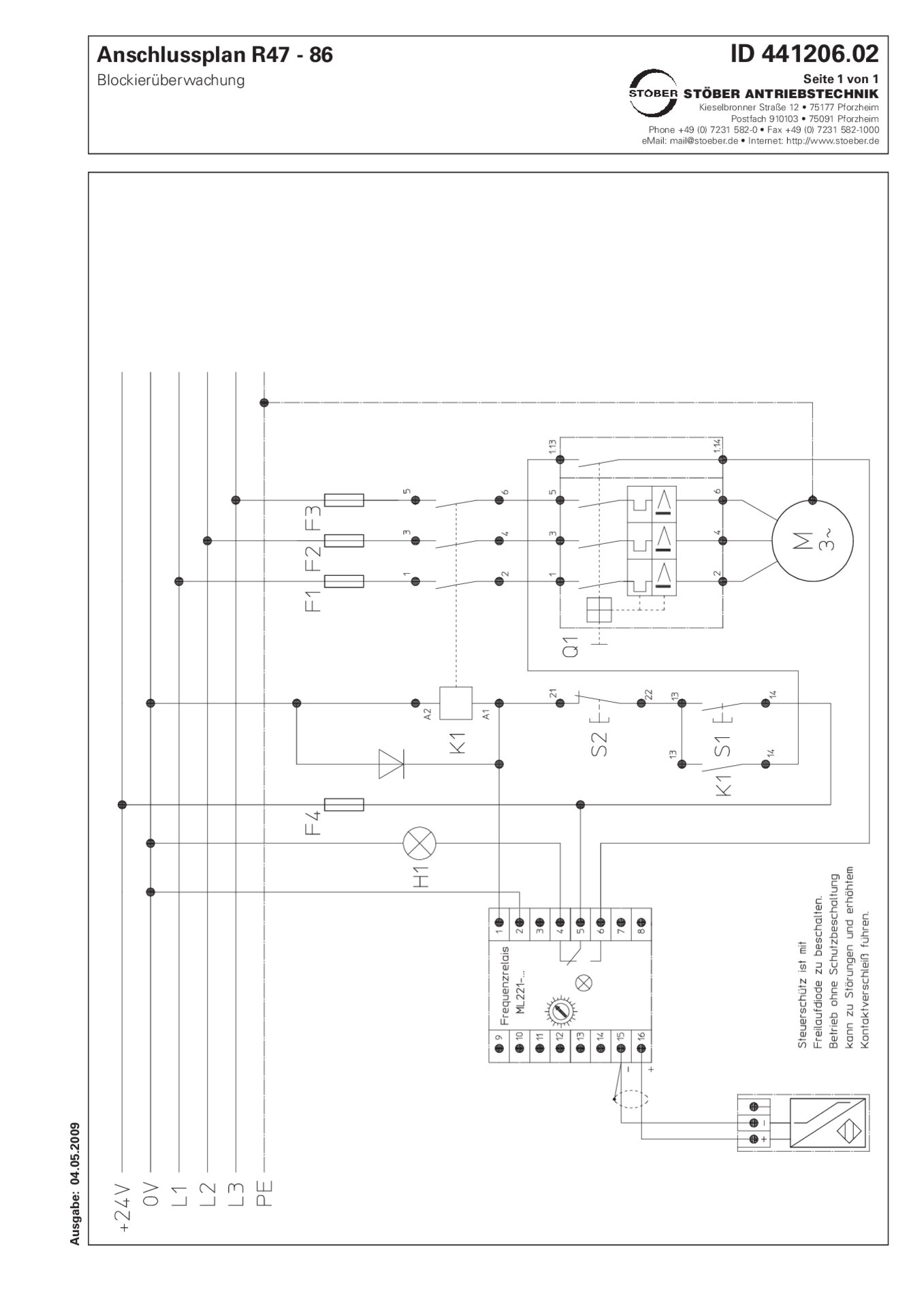 Schema di allacciamento R47-R86 Controllo bloccaggio 24 V