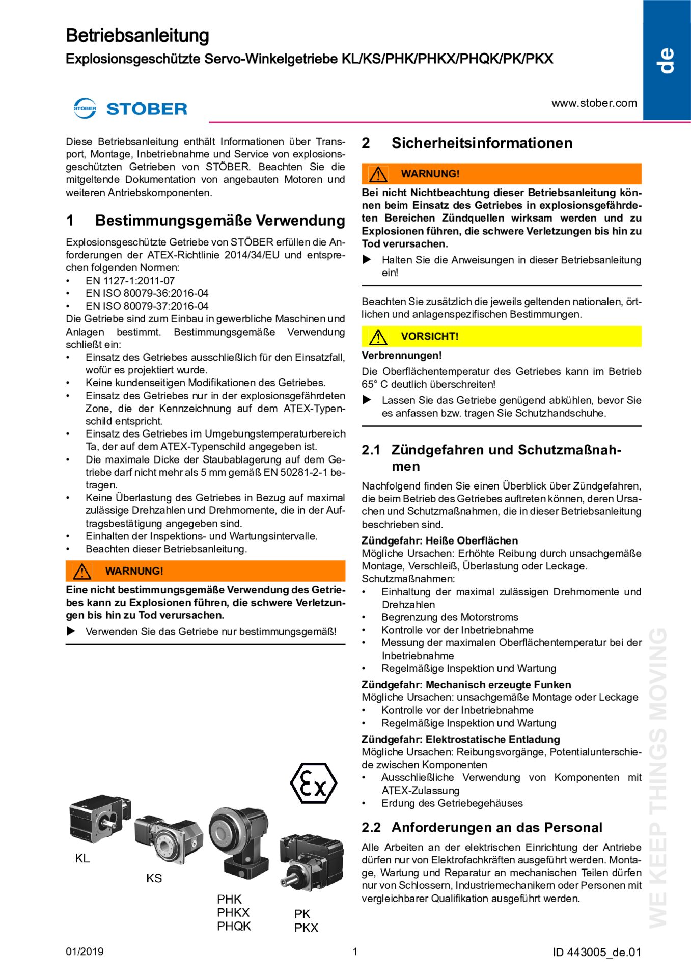 Istruzioni per l''uso Servoriduttori angolari antideflagrante (ATEX) KL/KS/PHK/PHKX/PHQK/PK/PKX