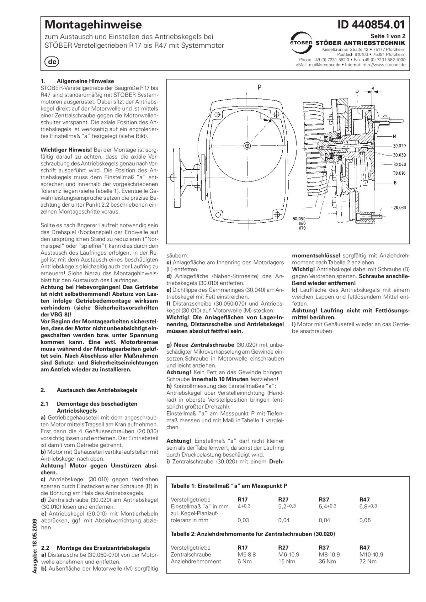 Assembly instructions Changing drive cone R17-R47 with system motor