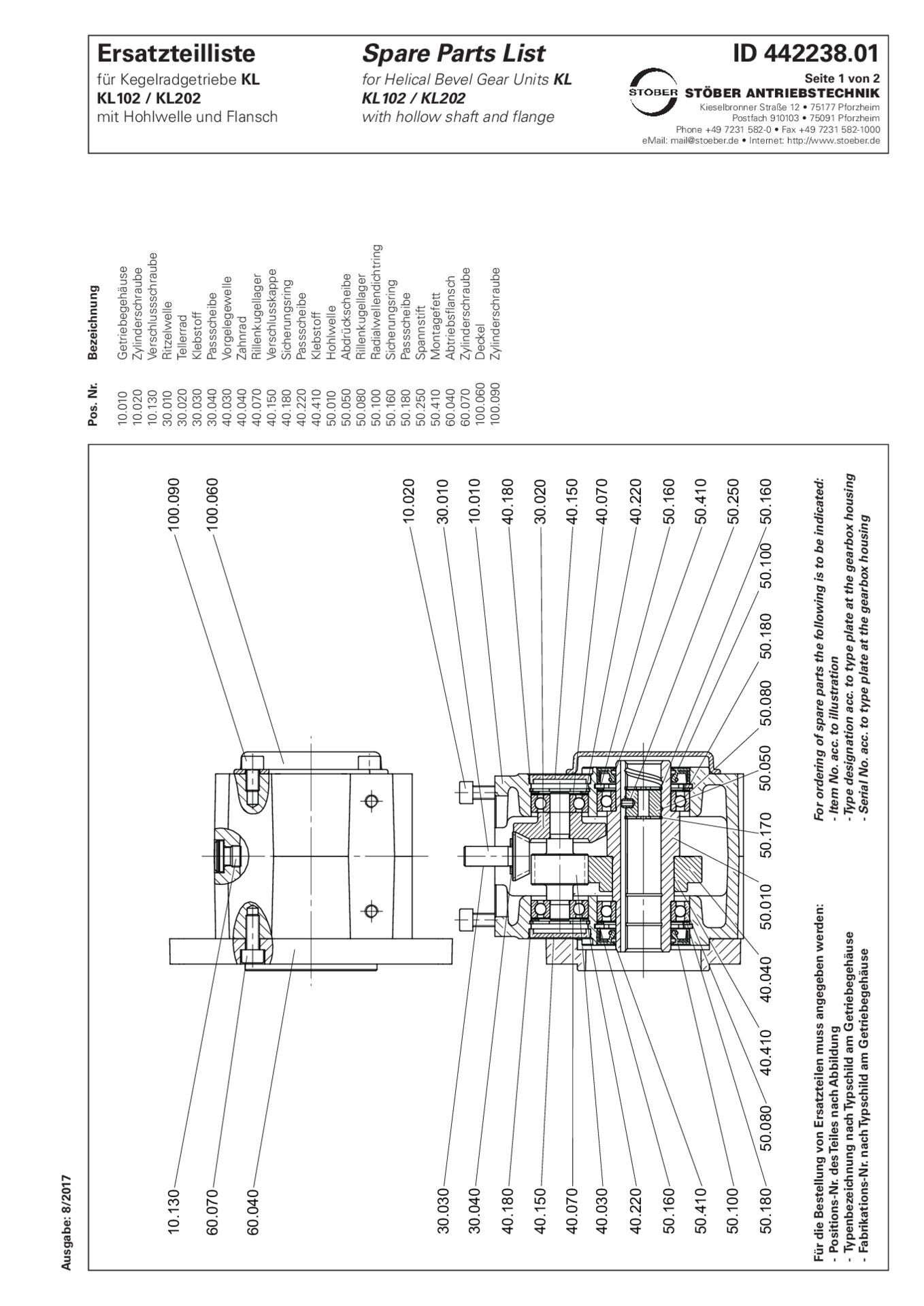 Ersatzteilliste Kegelradgetriebe KL102 KL202 AFReplacement parts list helical bevel gear units KL102 KL202 AF