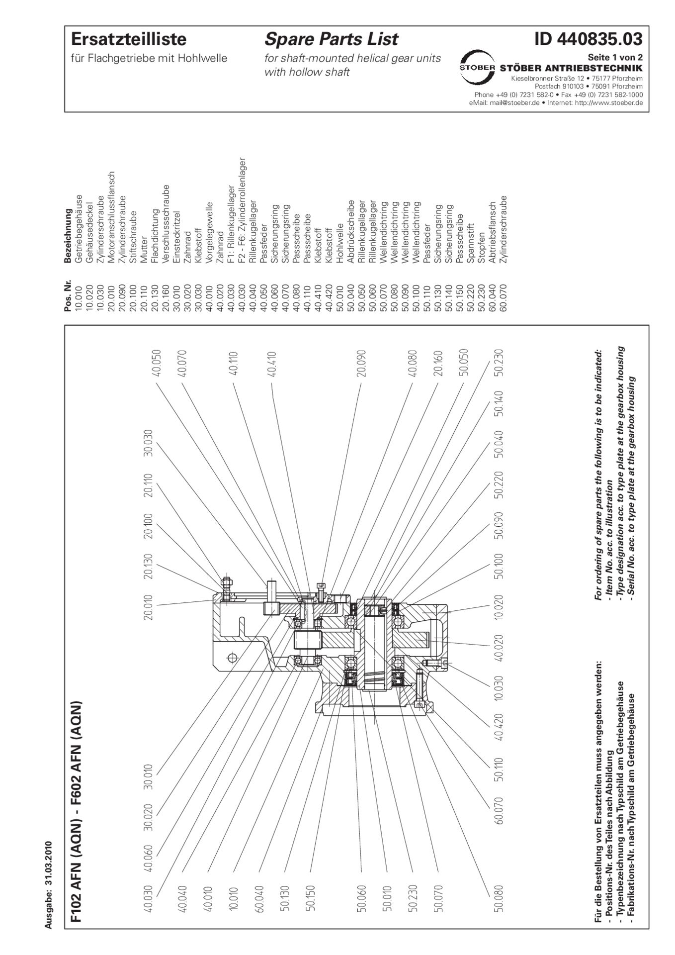 Replacement parts list offset helical gear units F102 F202 F302 F402 F602 AF AFN AQ