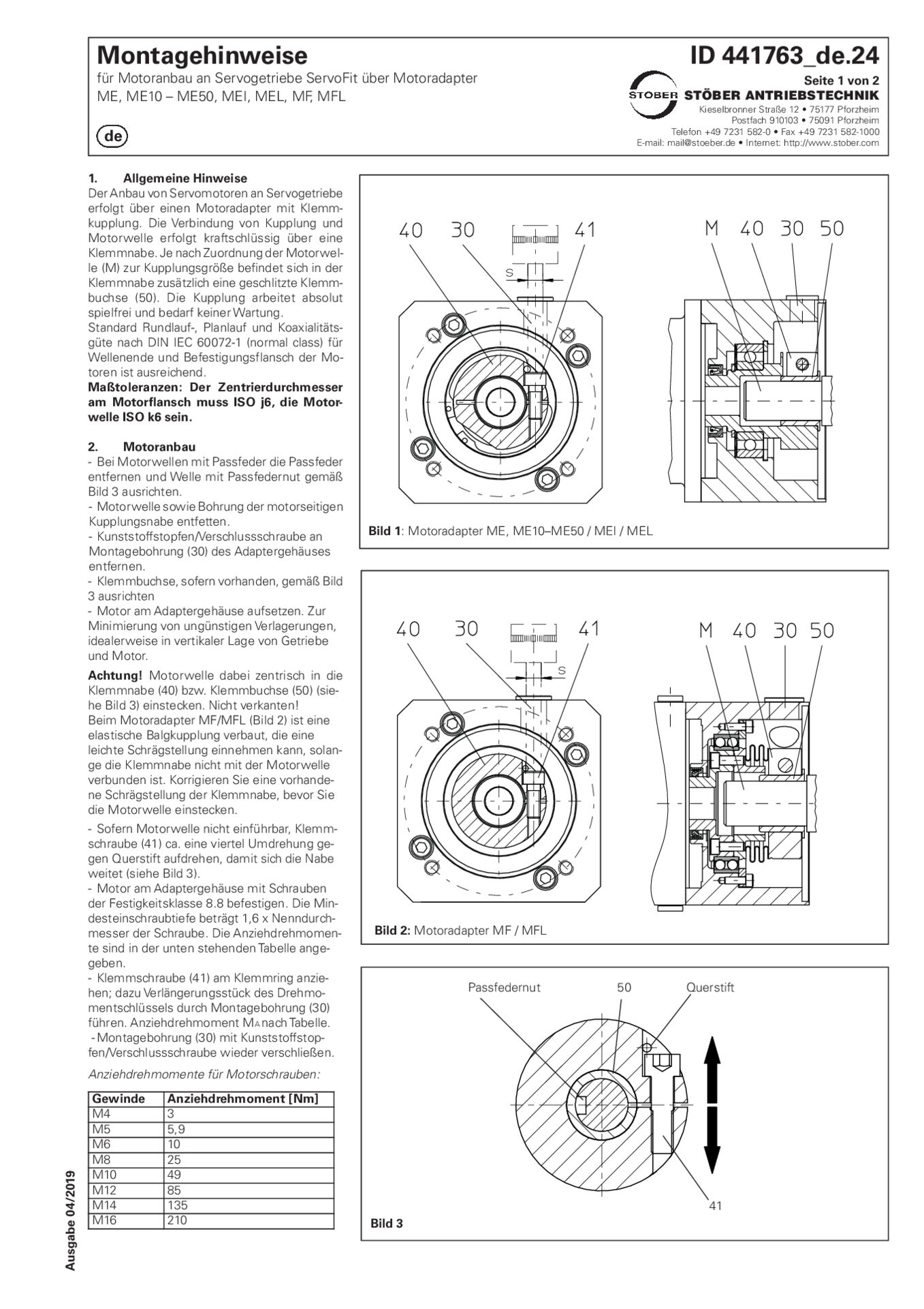 Montageanleitung Motoranbau an Servogetriebe_PS-Schaltgetriebe über ME ME10-ME50 MEI MEL MF MFL