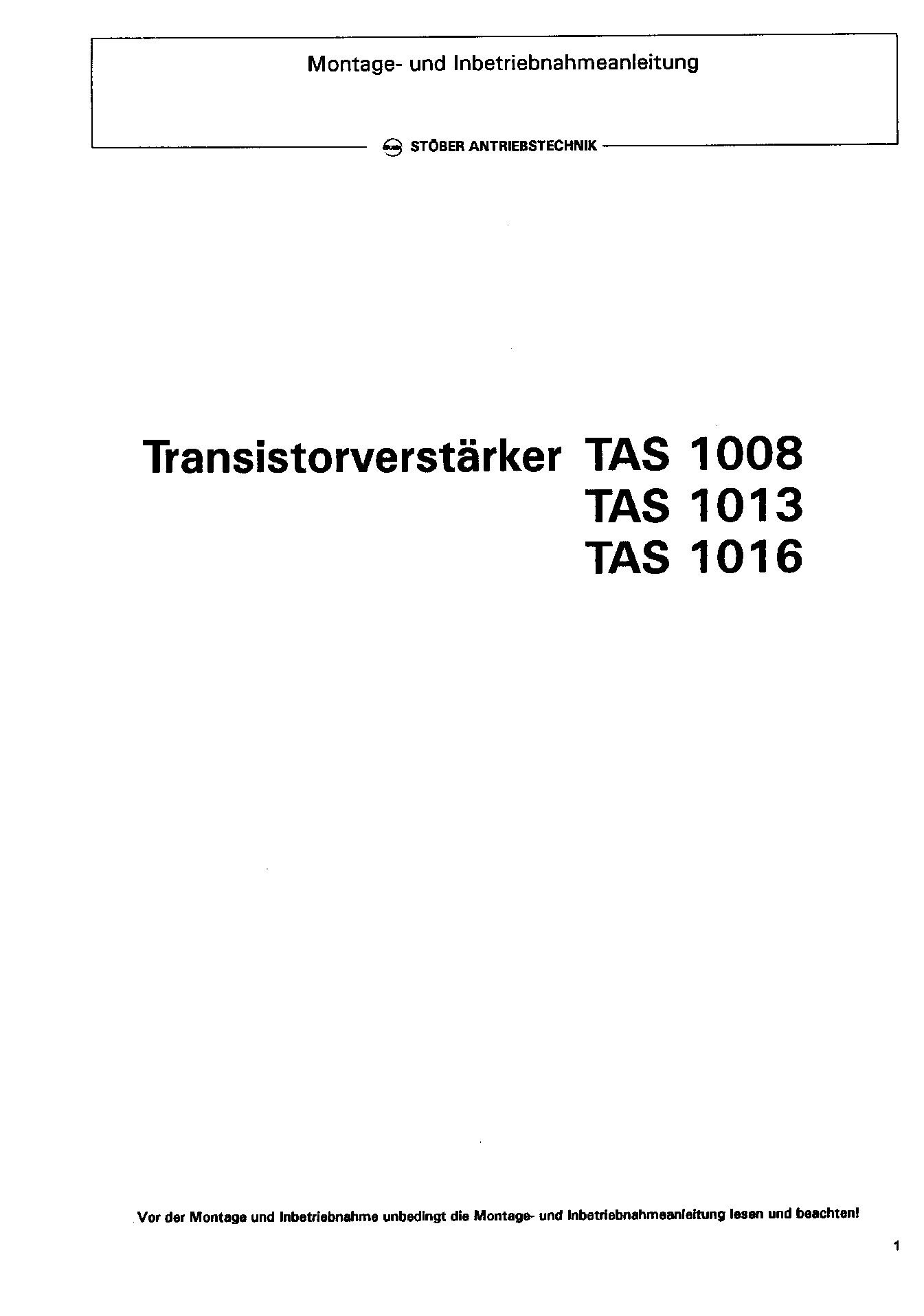 Dokumentation Transistorverstärker - TAS 1008 TAS 1013 TAS 1016
