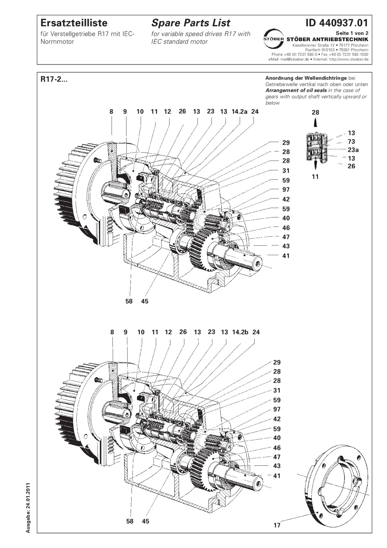 Spare parts list R17-2 with IEC standard motor