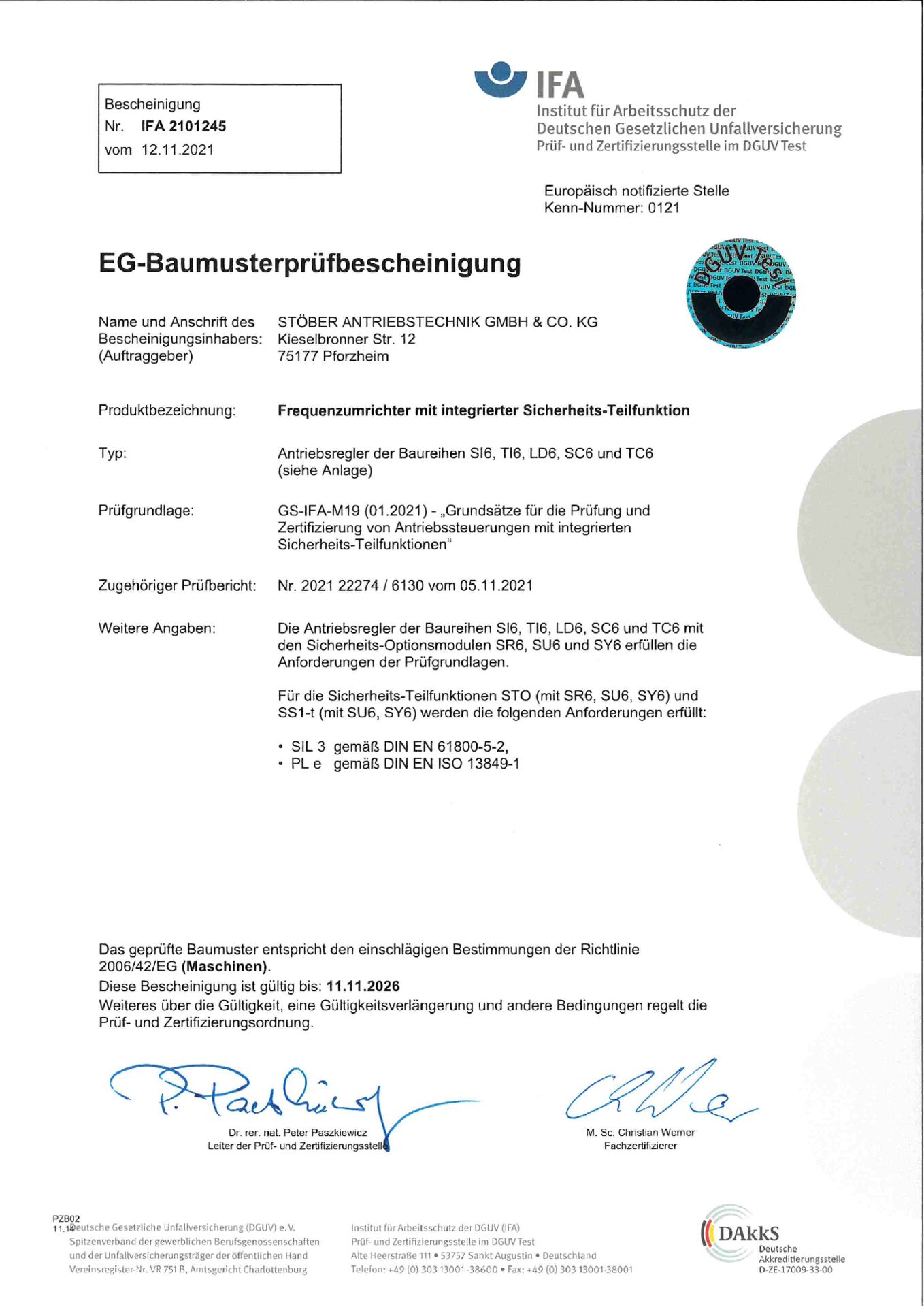 EG-Baumusterprüfbescheinigung SC6 SI6
