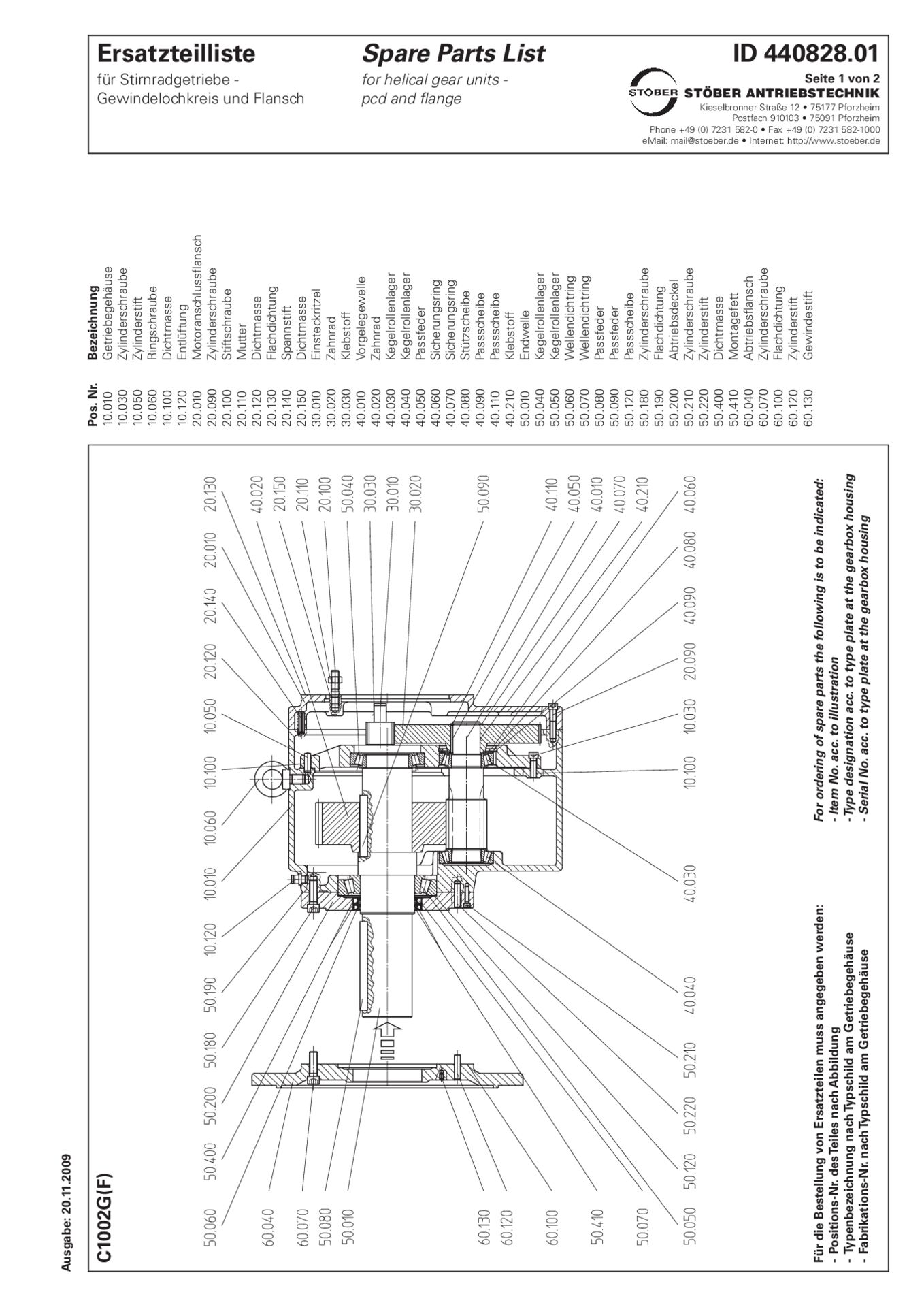 Ersatzteilliste Stirnradgetriebe C1002 G FReplacement parts list helical gear units C1002 G F