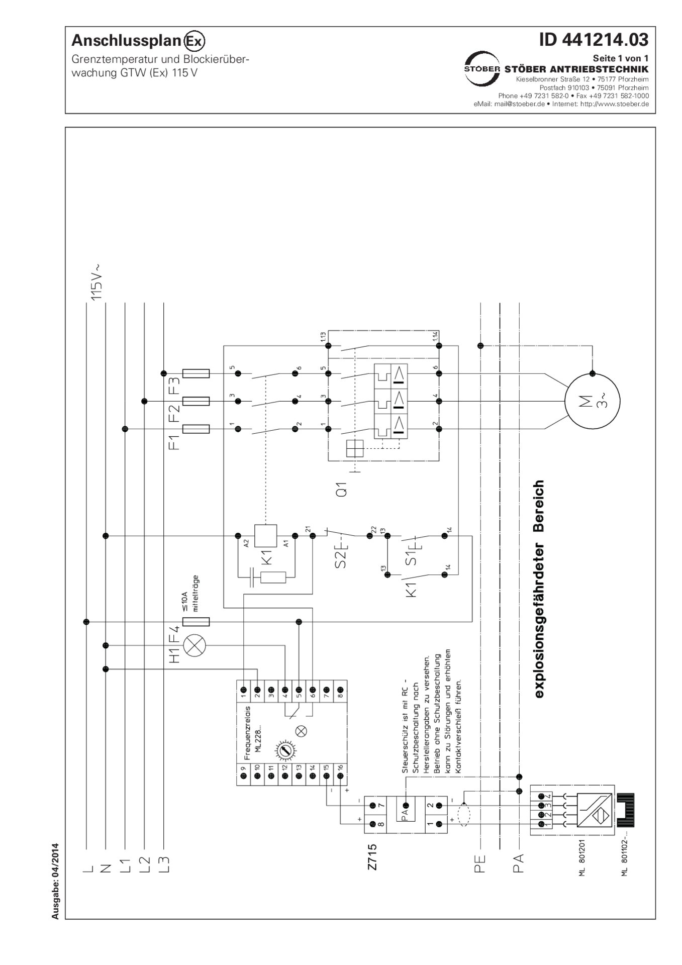 Connection plan Limiting temperature and jamming control GTW (Ex) 115 V