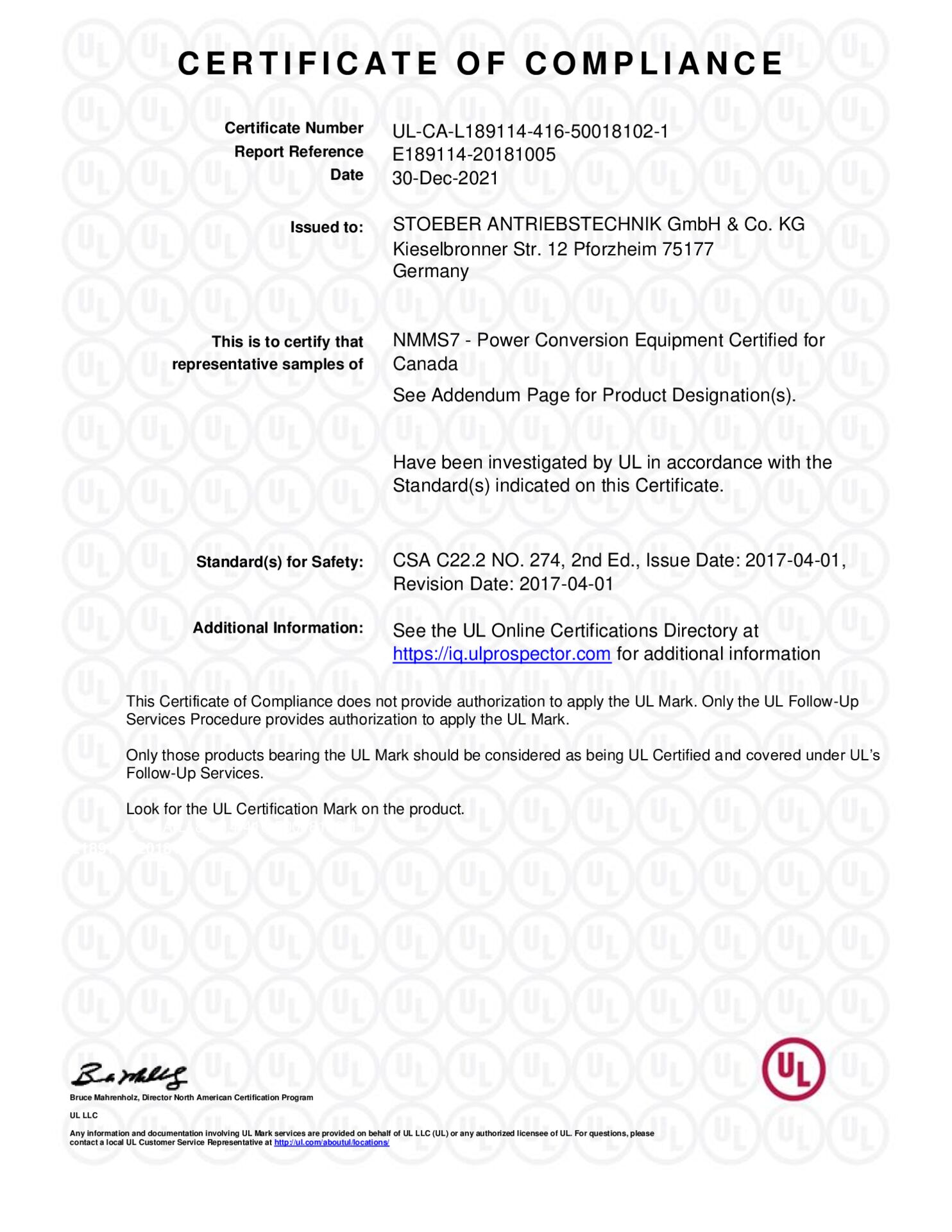 cULus certificate of compliance SI6 PS6